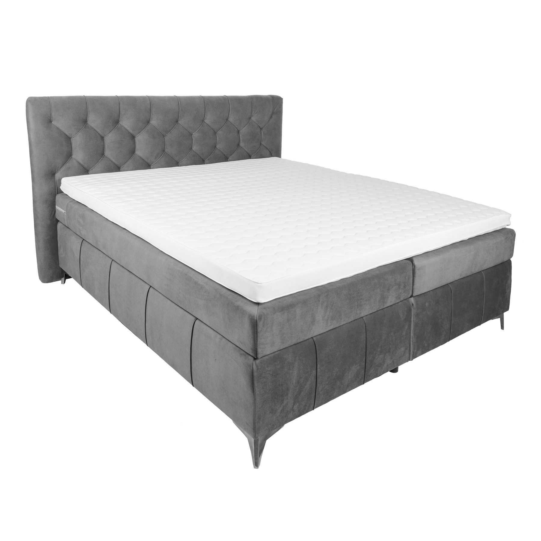 riess-ambiente Boxspringbett EUPHORIA 180x200cm silbergrau, Bett · inkl. Matratze & Topper · Samt-Bezug · mit Ziersteppung