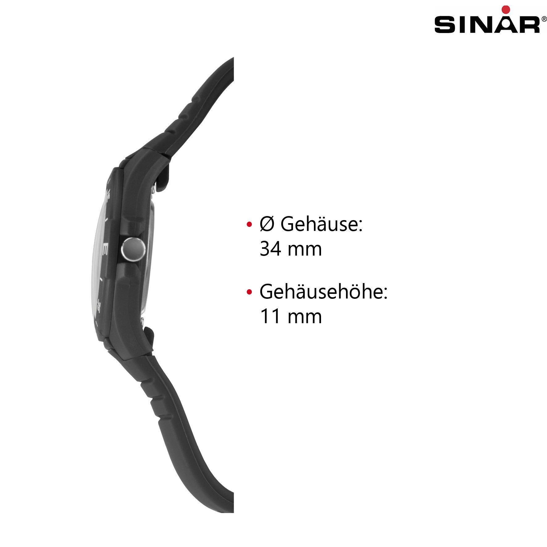 SINAR Quarzuhr XB-23 Jugenduhr Sportuhr Silikonband 10 bar, analog sportlich modern Geschenkidee Jugend Kids Ø 34 mm