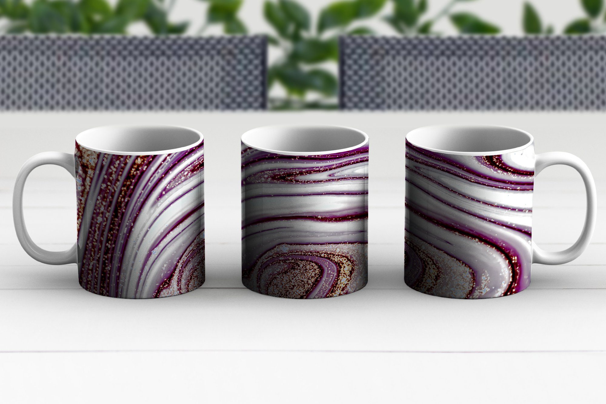 Kaffeetassen, MuchoWow Keramik, - - Marmor Tasse - Geschenk Marmoroptik Teetasse, - Luxus, Teetasse, Rosa Glitter - Gold Becher,