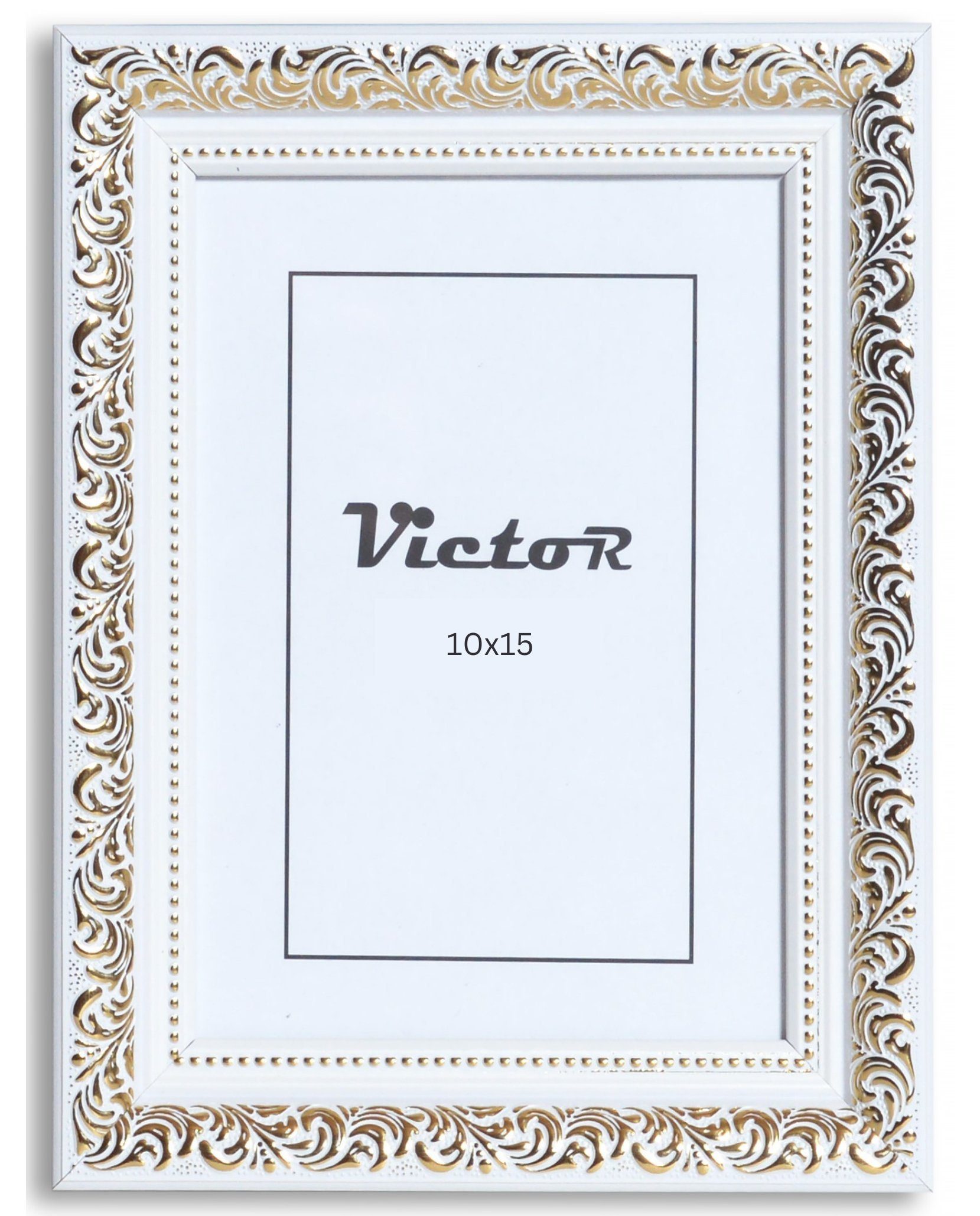 Victor (Zenith) Bilderrahmen Rubens, Bilderrahmen 10x15 cm Weiß Gold A6, Bilderrahmen Barock, Antik