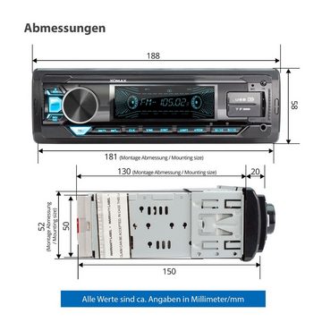 XOMAX XM-R281 Autoradio mit Bluetooth, USB mit Ladefunktion, SD, AUX, 1 DIN Autoradio