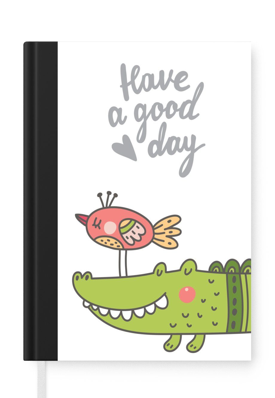 MuchoWow Notizbuch Illustration mit dem Zitat "Have a good day" und einem Vogel und, Journal, Merkzettel, Tagebuch, Notizheft, A5, 98 Seiten, Haushaltsbuch