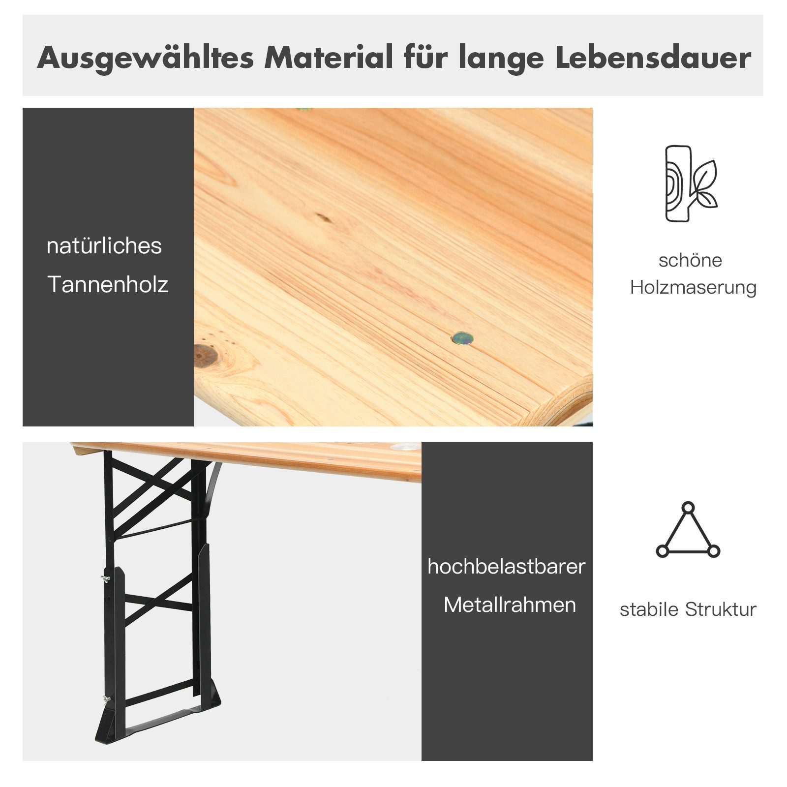 COSTWAY Gartentisch, Biertisch klappbar & höhenverstellbar, Holz & Metall günstig online kaufen