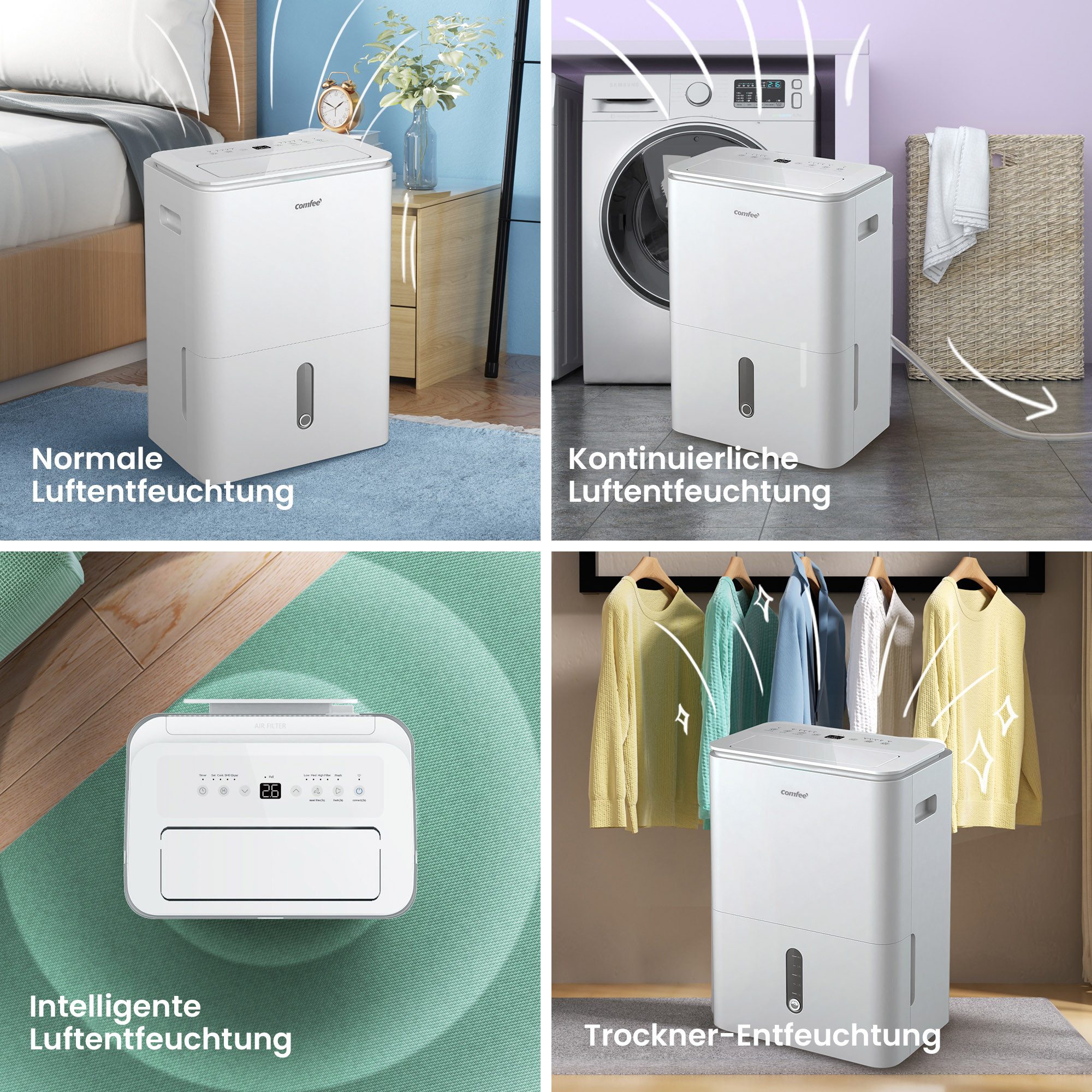 comfee Luftentfeuchter »Easy Dry 16« geeignet für Räume mit bis zu 32 m², Entfeuchtung 16 l/Tag, mit Trocknermodus, App -und Sprachsteuerung