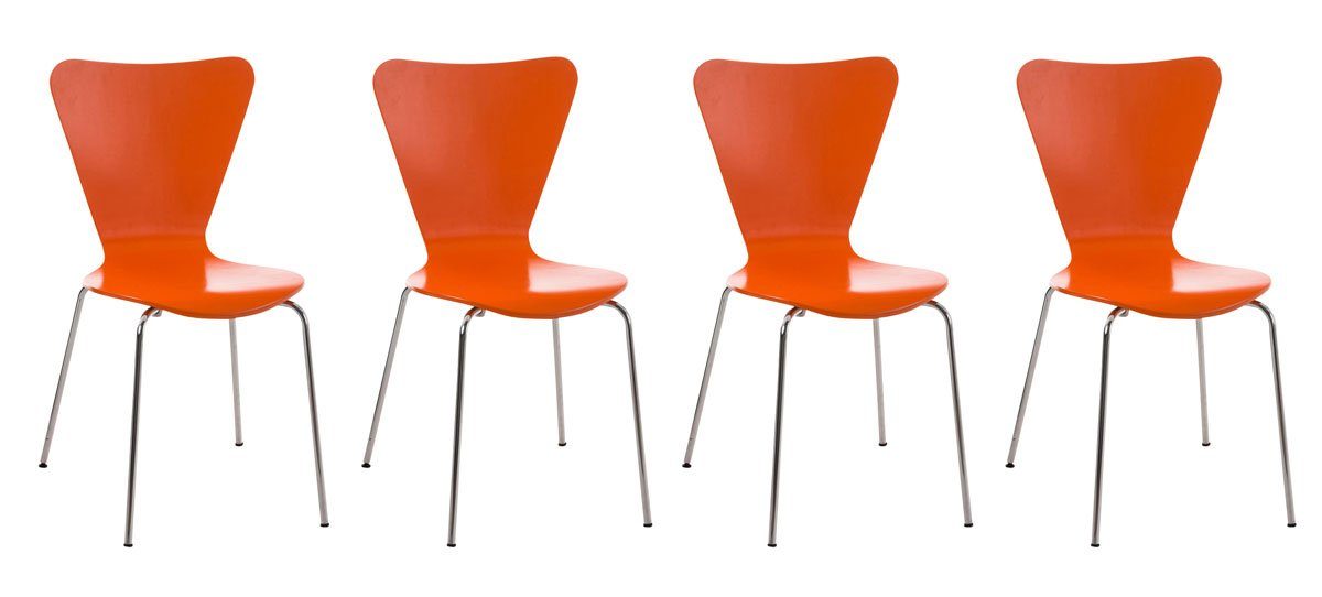TPFLiving Besucherstuhl Calisso mit ergonomisch geformter Sitzfläche - Konferenzstuhl (Besprechungsstuhl - Warteraumstuhl - Messestuhl, 4 St), Gestell: Metall chrom - Sitzfläche: Holz orange