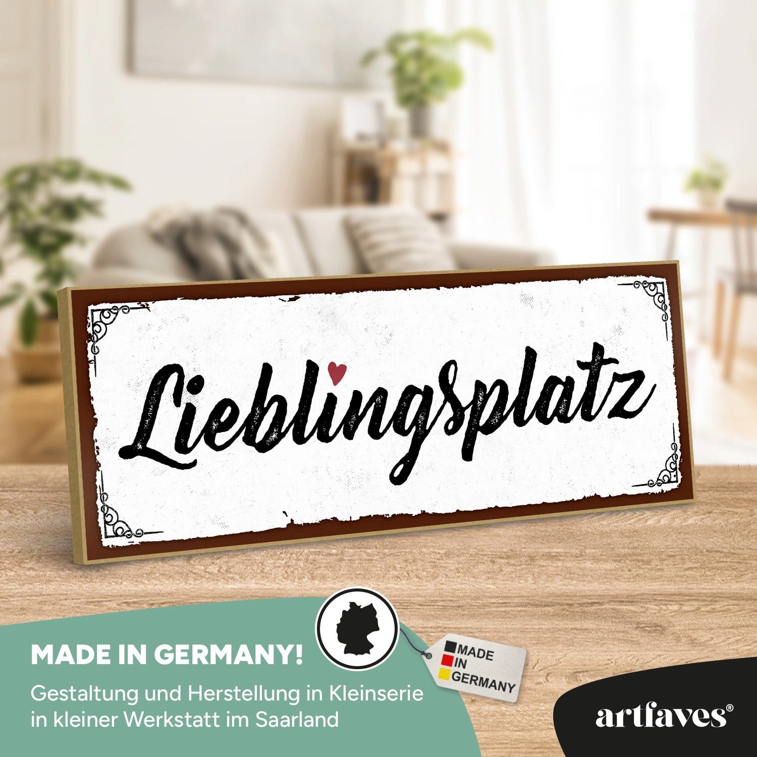 ARTFAVES Holzbild Schild mit Spruch - LIEBLINGSPLATZ - Zuhause