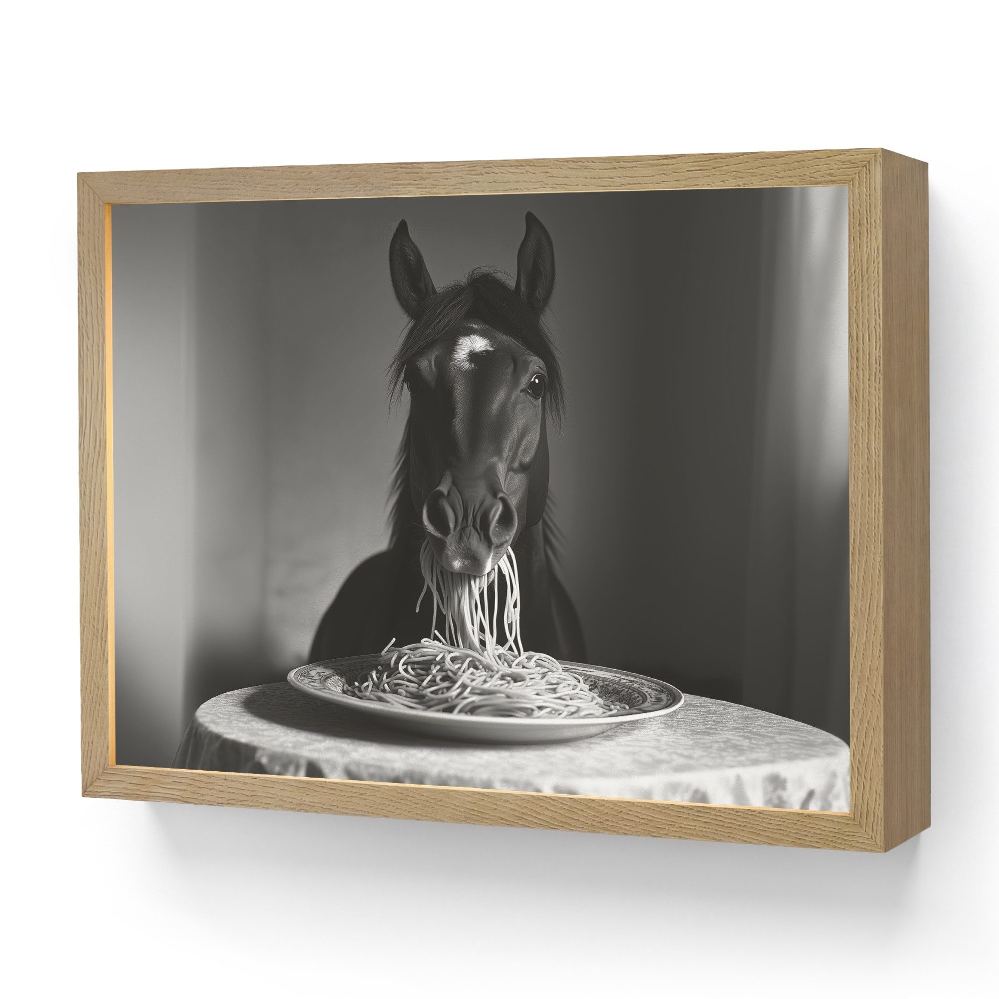 OnlyWow Wandleuchte Lightbox Pferd - Teller - Pasta - Tischtuch - Schwarz und weiß - Tiere, Dimmbar, Farbwechsel, LED, Warmweiß, Kaltweiß, Neutralweiß Einstellbar, Wandlampe Innen, Dimmbar, Aufladbarer USB Akku, LED, Modern