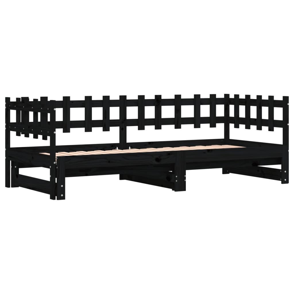 vidaXL Bett, Tagesbett Ausziehbar Schwarz 2x(90x190) cm Massivholz Kiefer günstig online kaufen