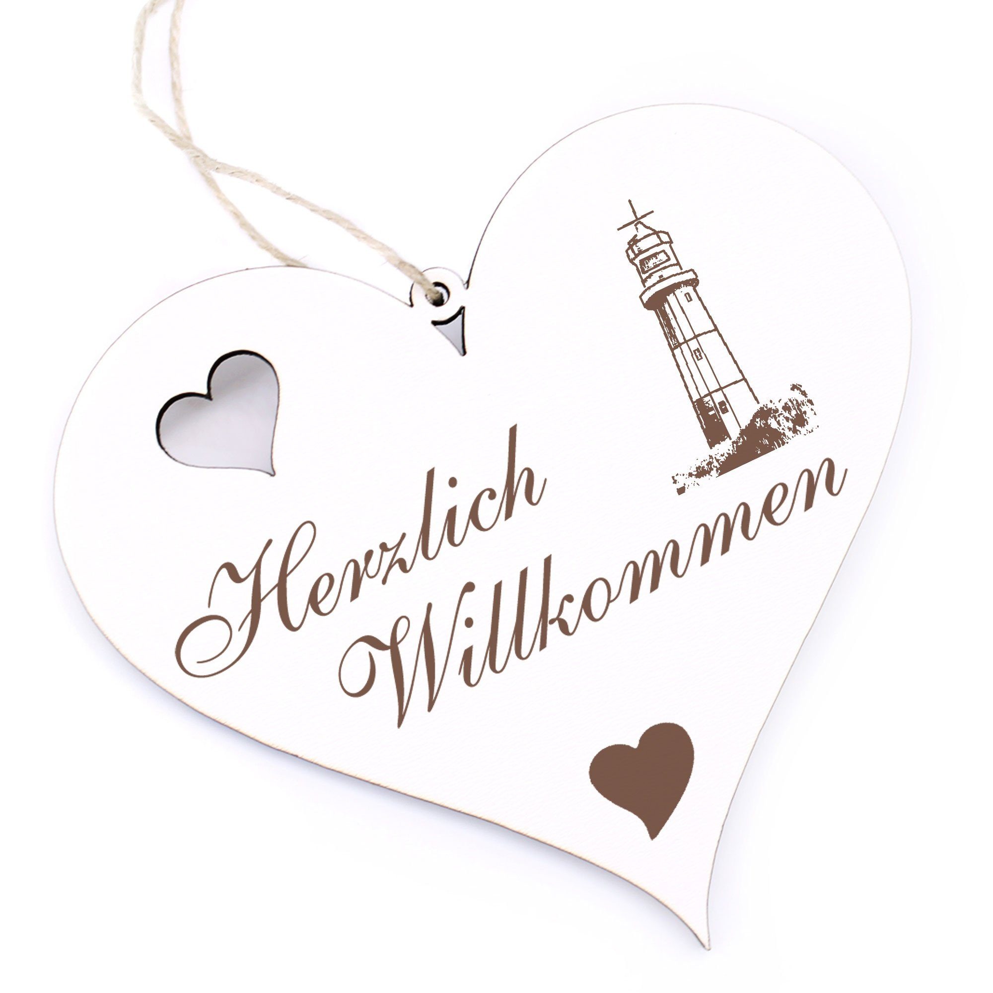 Dekolando Hängedekoration Herzlich - Insel Willkommen 13x12cm - Borkum Leuchtturm
