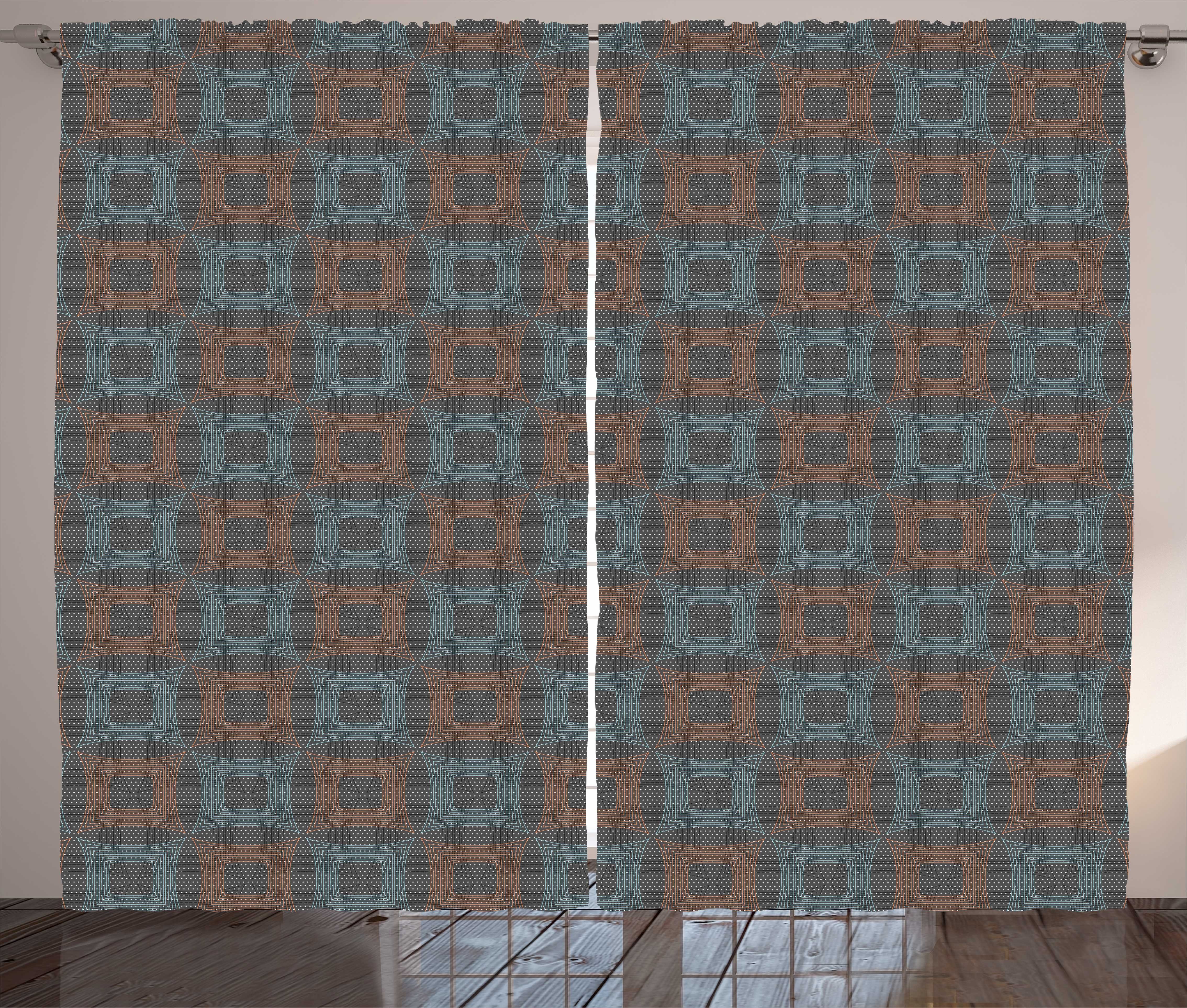 Haken, Kräuselband Abstract Motive Squares Schlaufen Geometrisch Gardine Vorhang und Abakuhaus, mit Schlafzimmer