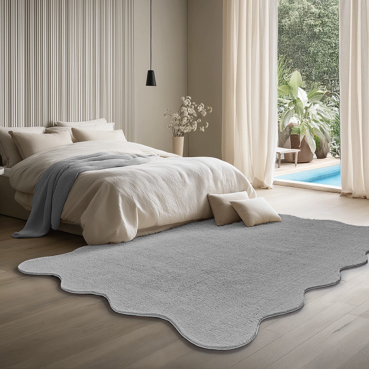 the carpet Teppich Relax Scallop kuschelig & Super Soft, wellenförmig, Anti-Rutsch Unterseite, Waschbar bis 30 Grad, Felloptik