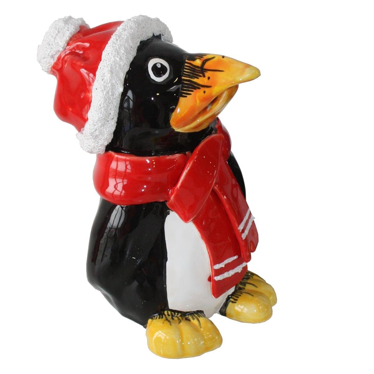 Tangoo Gartenfigur Tangoo Keramik-Pinguin mit rotem Schal und Mütze, (Stück)