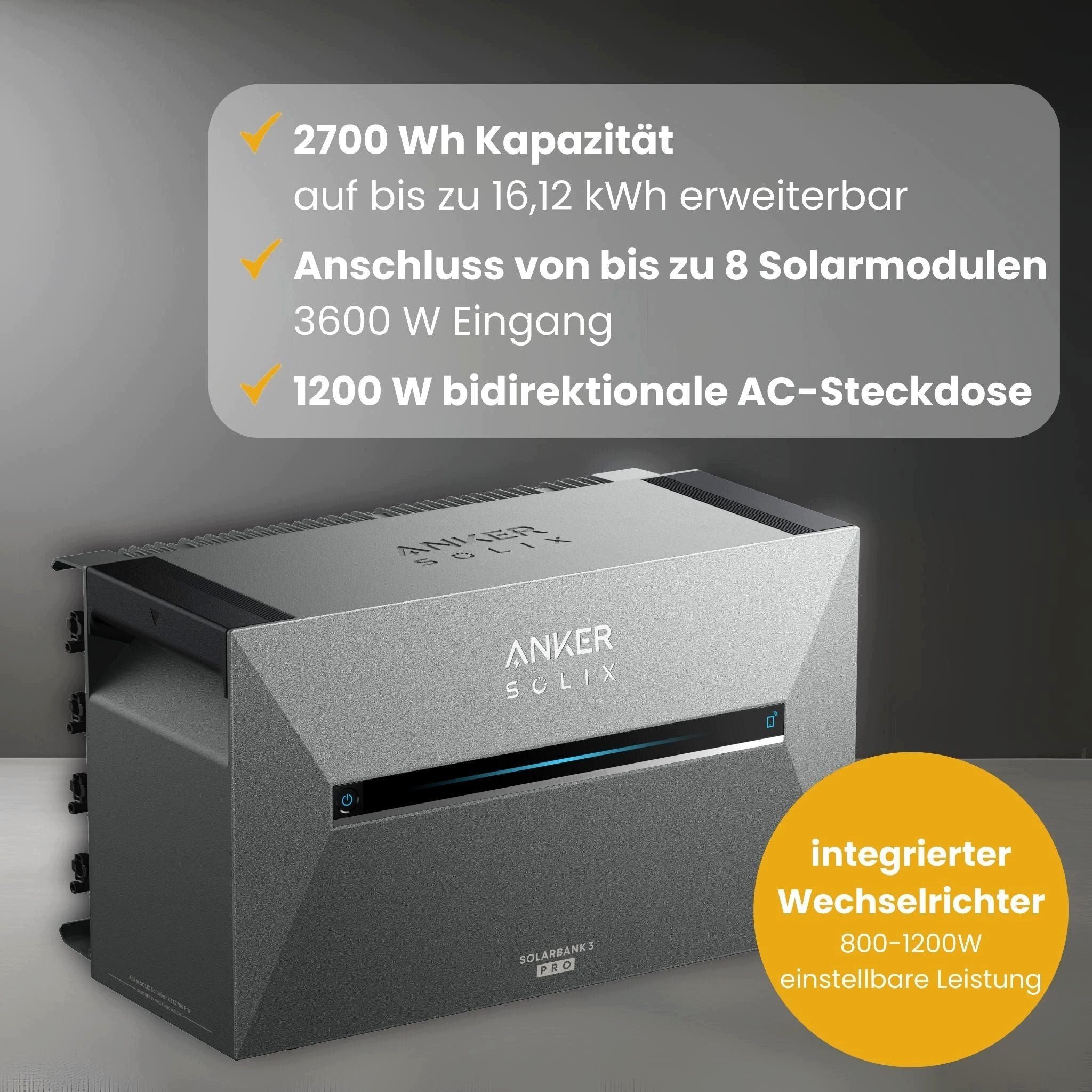 Kleines Kraftwerk Balkonkraftwerk, 2000 W, Monokristallin, (Flachdach/Garten, 0% MwSt für Privatkunden - Solaranlage Komplettset mit Speicher), 4 x 500W, Anker  – Bild 4 von 5