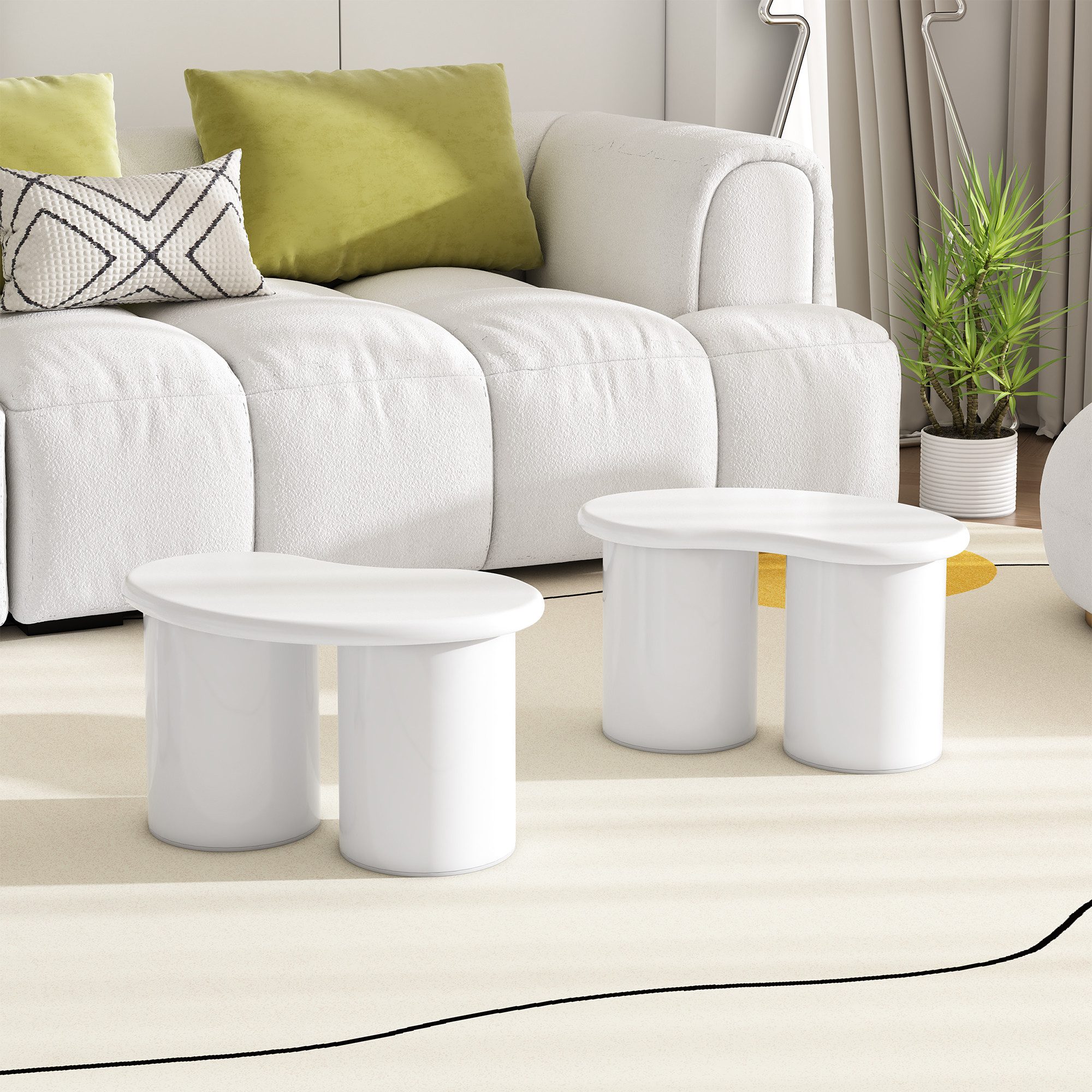 IDEASY Hocker Unregelmäßige Bank mit 2 Hockern als Couchtisch 16x42x24,5cm (Platzsparendes Format für kleine Räume), Moderne Designbank mit 2 Hockern, als Couchtisch oder Sitzmöbel