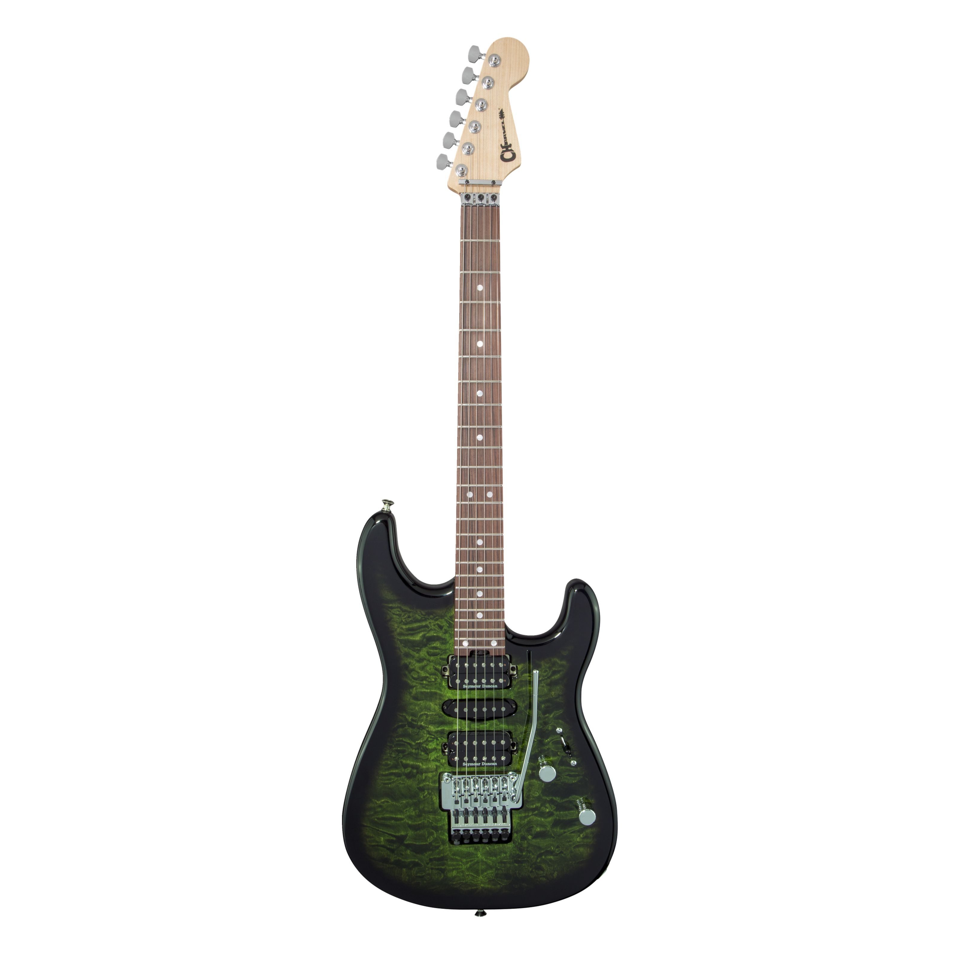 Charvel E-Gitarre, E-Gitarren, Andere Modelle, MJ SD1 24 HSH FR PF Transparent Green Burst - E-Gitarre