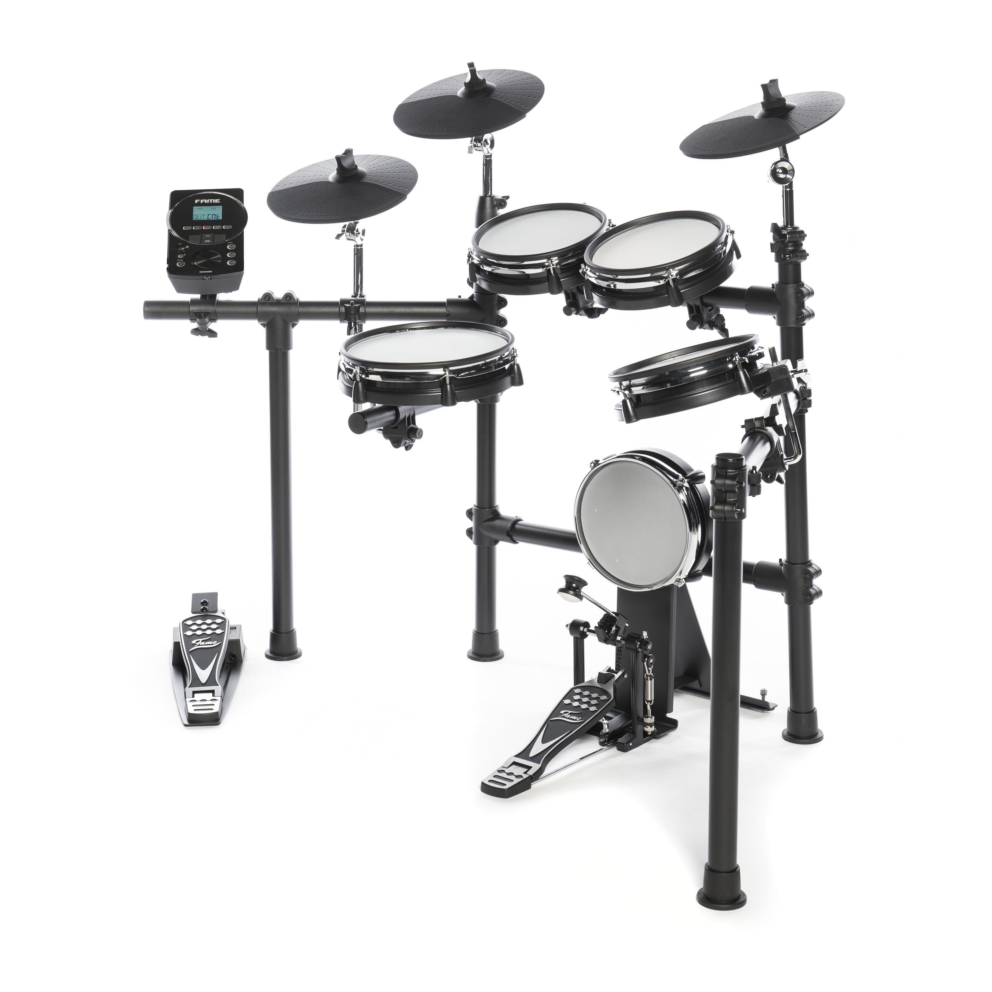 FAME E-Drum,DD-6600 E-Drum Set Elektronisches Schlagzeug-Set mit 408 Sounds Dual Zone Snare Pad 10“ Kick Pad 8“ Aux-Eingang MIDI Drumsticks Effekten und Double Bass E-Schlagzeug Schwarz, E-Drums, E-Drum Sets, E-Drum Set, Elektronisches Schlagzeug, Dual Zone Snare Pad