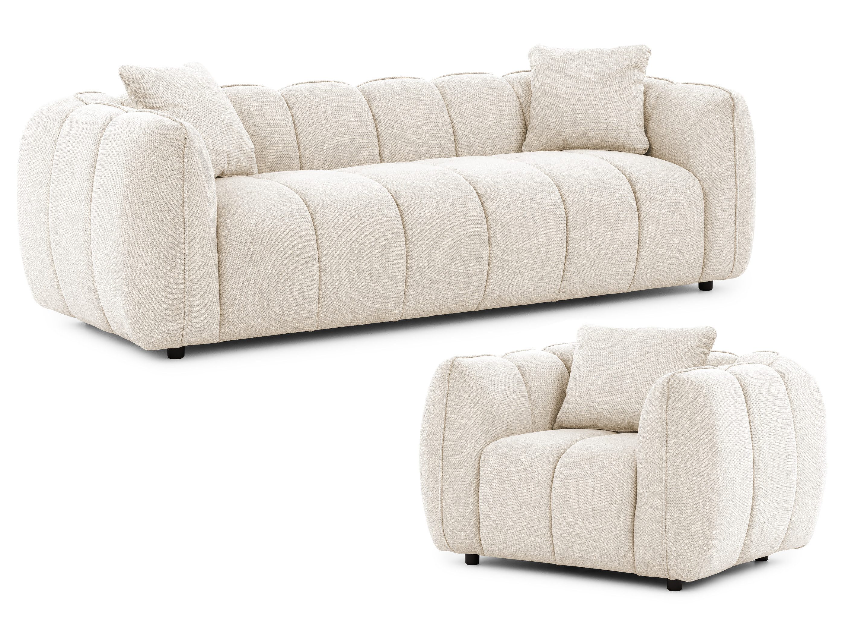 S-Style Möbel Polstergarnitur 3+1 Nubira in tief gesteppter Bubble-Optik aus Strukturstoff, mit modernem Design und Wellenfederung