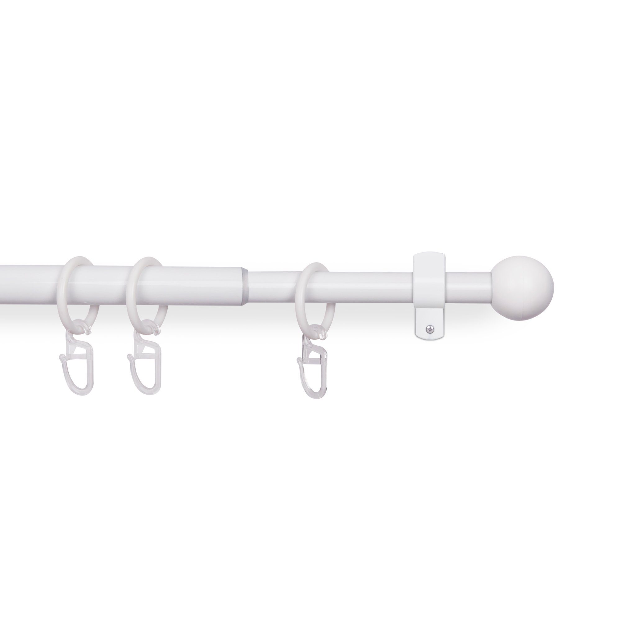 Bestlivings Gardinenstange mit dekorativen Endstücken 120-220 cm, Ø 16 mm, 1-läufig, ausziehbar, Wandträger, verschraubt, Metall, inkl. Ringe mit Faltlegehaken und Befestigungsmaterial
