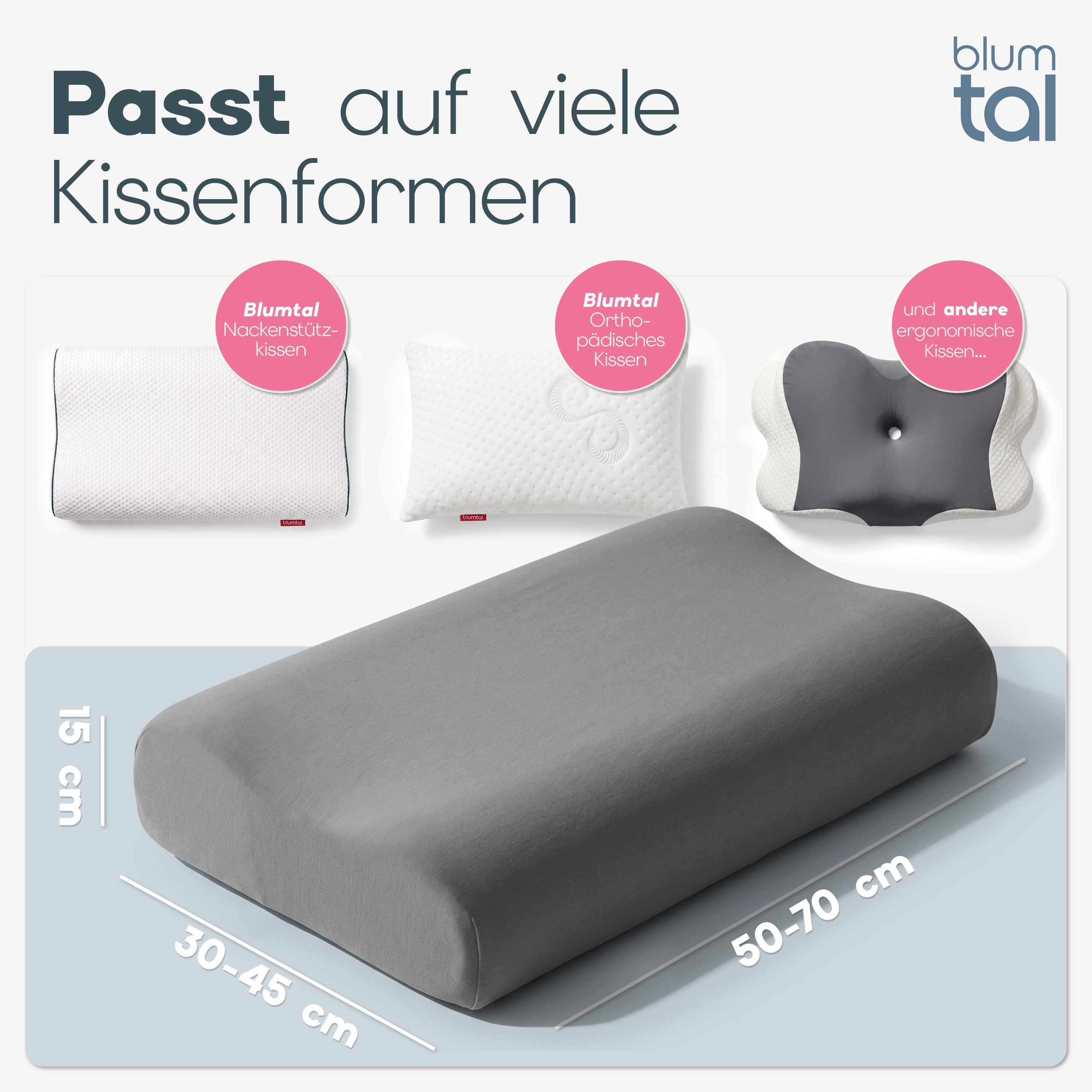 Blumtal Kissenbezug 2er Kissenbezug für Gesundheitskissen aus 95% Baumwolle + 5% Elasthan, (2 Stück), passend für 50-70 cm Breite, 30-45 cm Länge, 10-15 cm Höhe