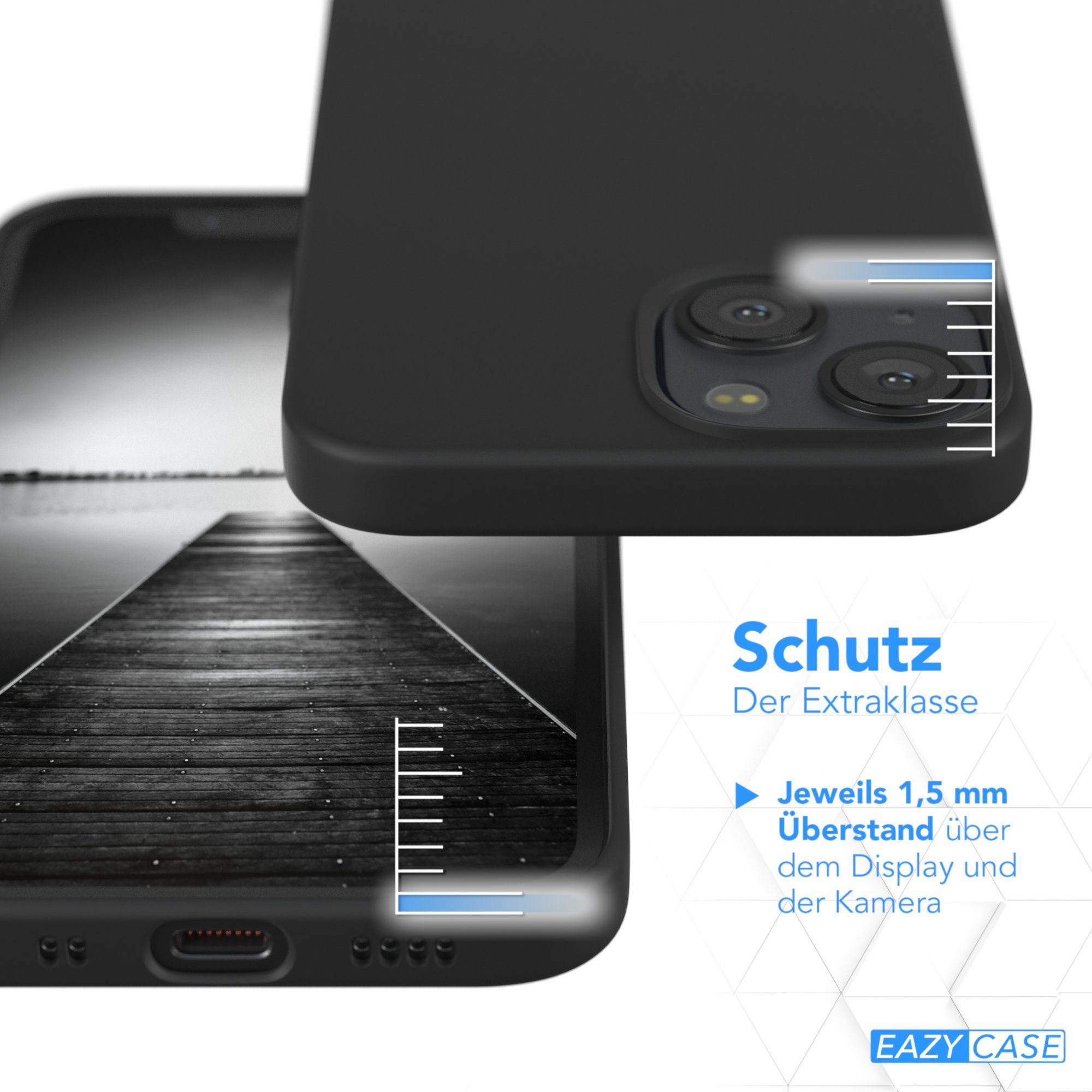 EAZY CASE Handyhülle Premium Silikon Case für Apple iPhone 13 Mini 5,4 Zoll, Hülle mit Kameraschutz Bumper Silikonhülle stoßfest Slimcover Schwarz