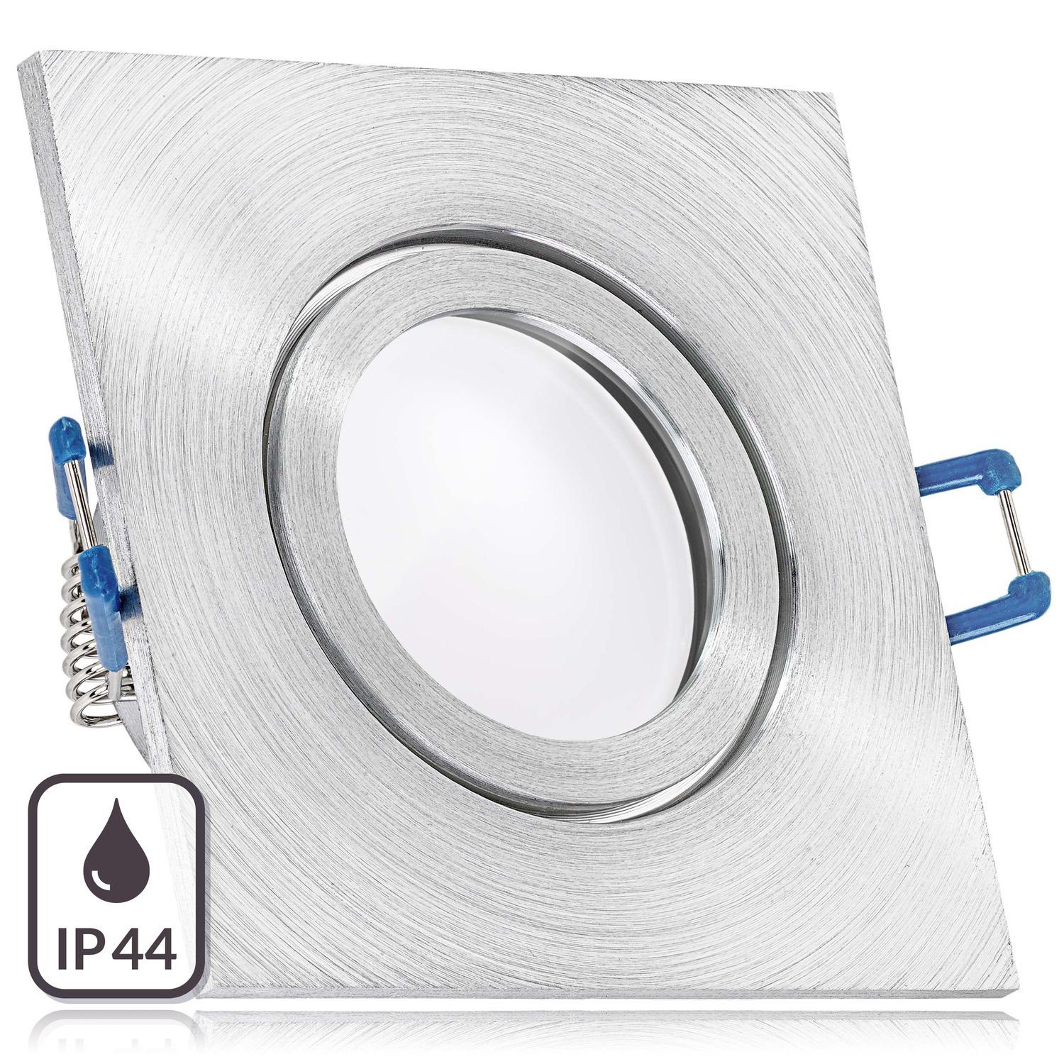 LEDANDO LED Einbaustrahler IP44 LED Einbaustrahler Set extra flach in aluminium matt mit 5W Leuch