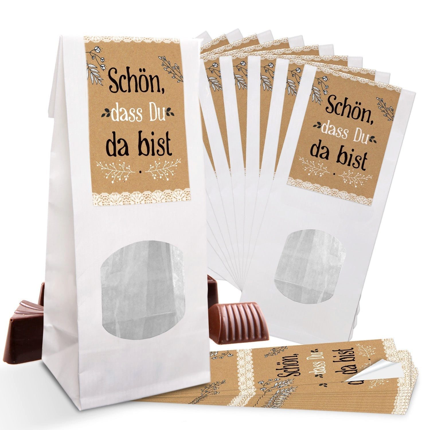 Logbuch-Verlag Geschenkbox Blockbodenbeutel weiß 7 x 4 x 20,5 cm mit Banderolen in verschiedenen