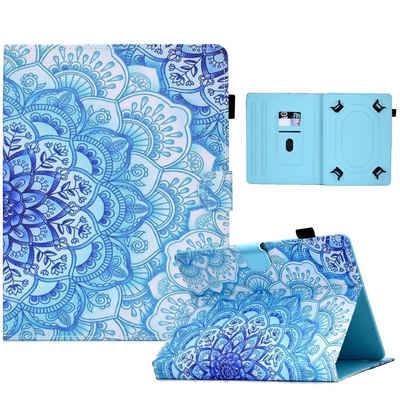 Wigento Tablet-Hülle Kunstleder Tablet Cover Tasche Green Flower für Amazon Fire HD 10 / 10 Plus Blau Hülle Case Etui