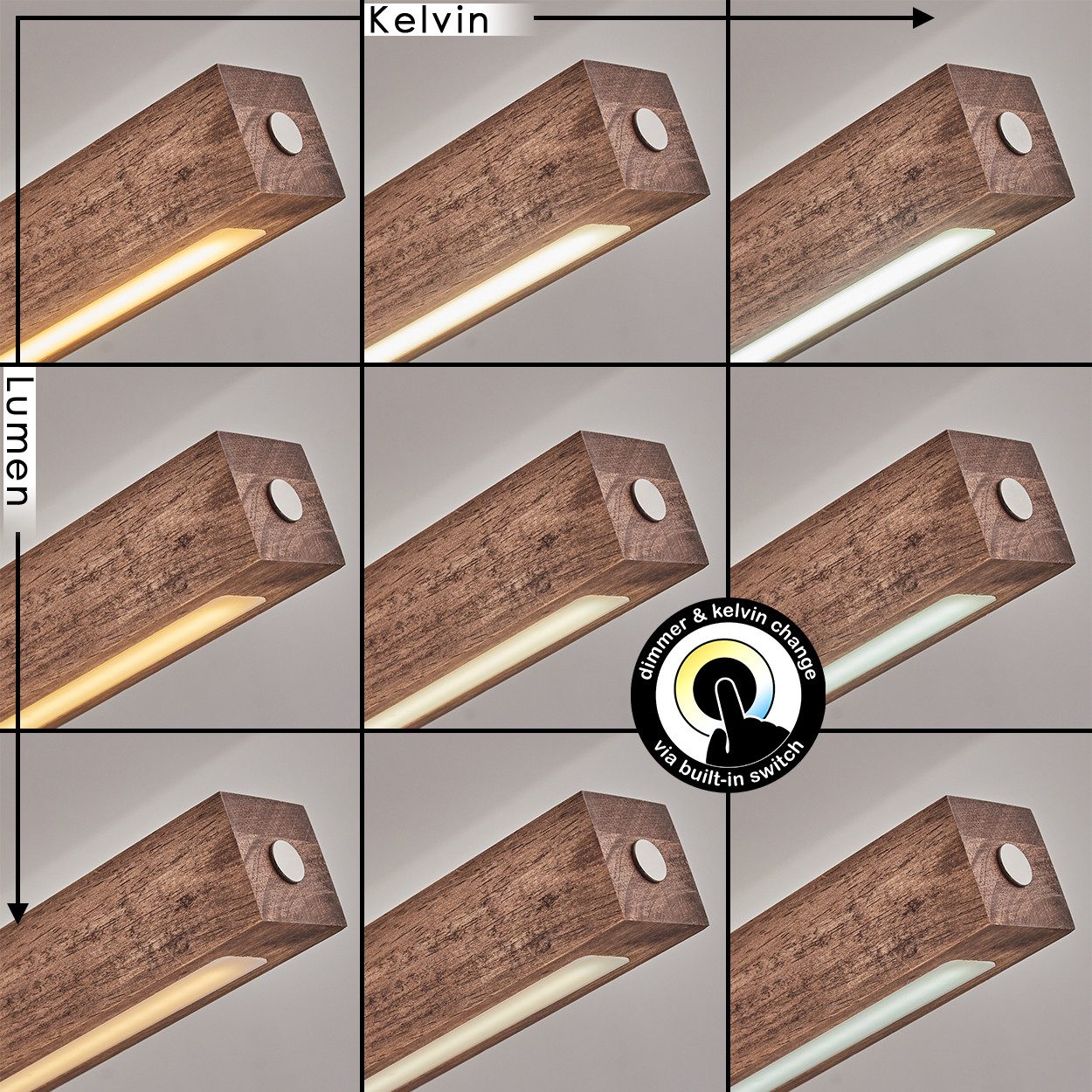 hofstein Pendelleuchte dimmbare Hängelampe aus Metall/Holz/Kunststoff in Schwarz/Dunkelbraun, LED wechselbar, 3000-6000 Kelvin, skandinavisches Design, Touchdimmer, LED 24 Watt, 2550 Lumen