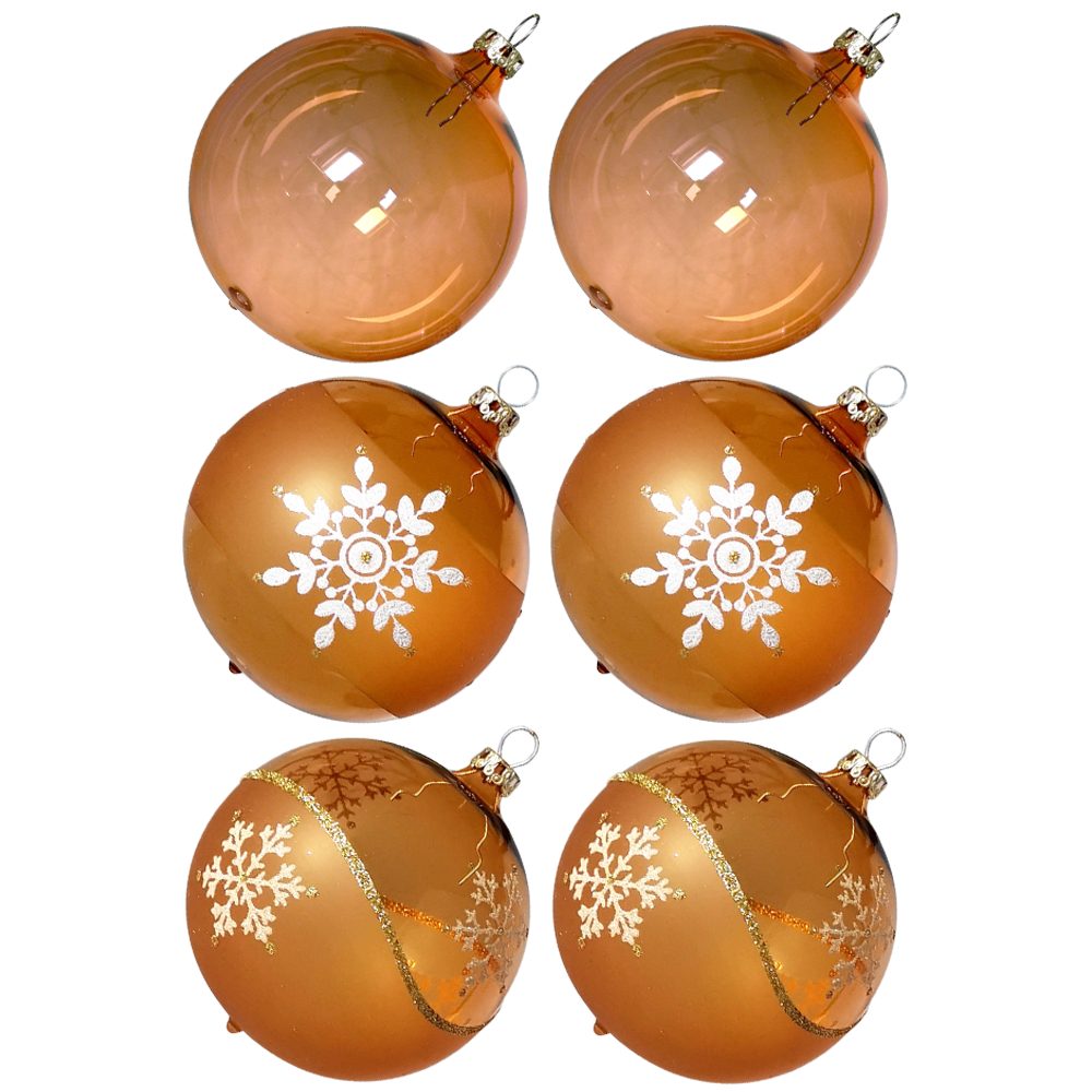 Weihnachtsbaumkugel (6 Glasdesign gold mundgeblasen, Mix-Box St), Weihnachtskugel Thüringer handbemalt