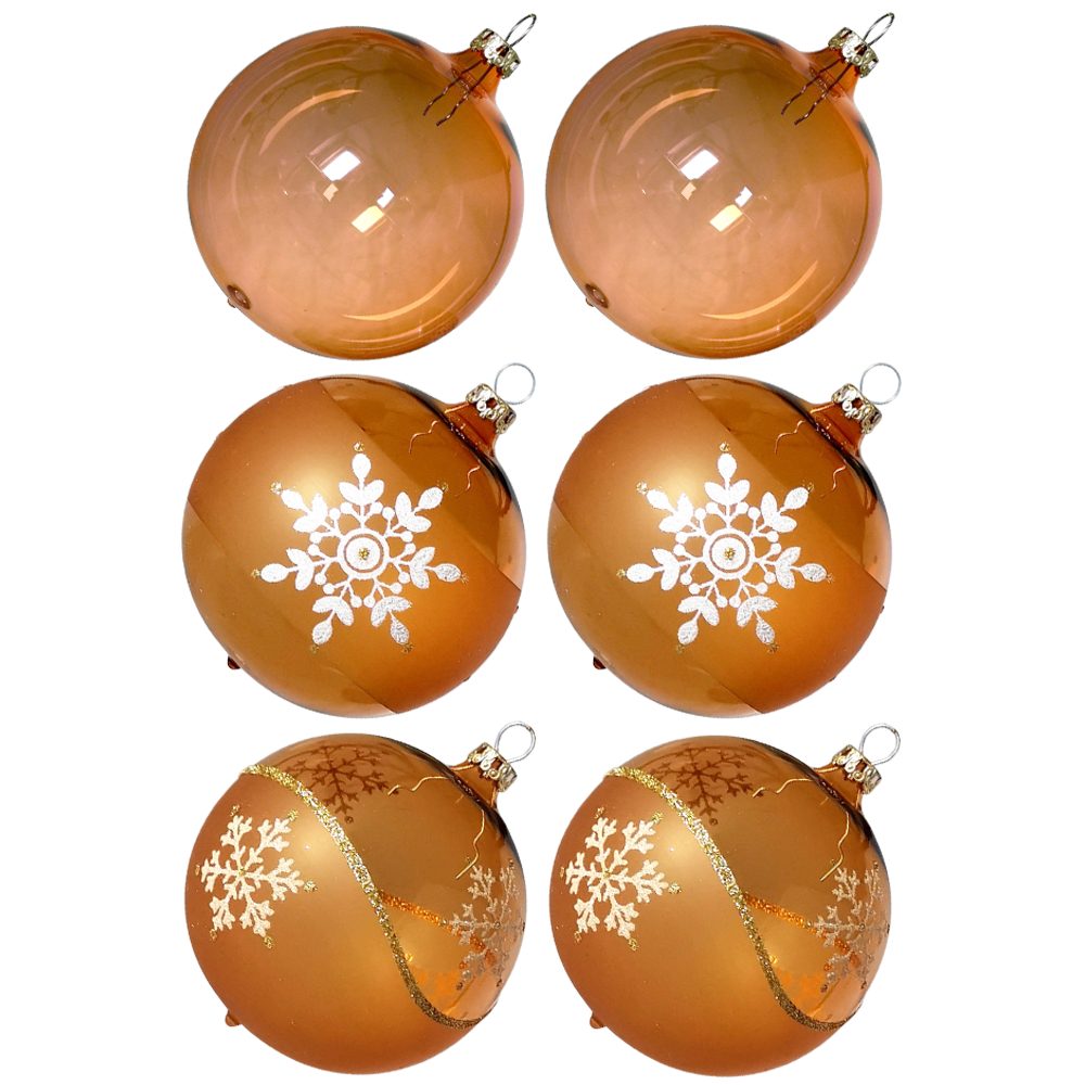 (6 Weihnachtskugel Weihnachtsbaumkugel Thüringer gold handbemalt St), Mix-Box Glasdesign mundgeblasen,