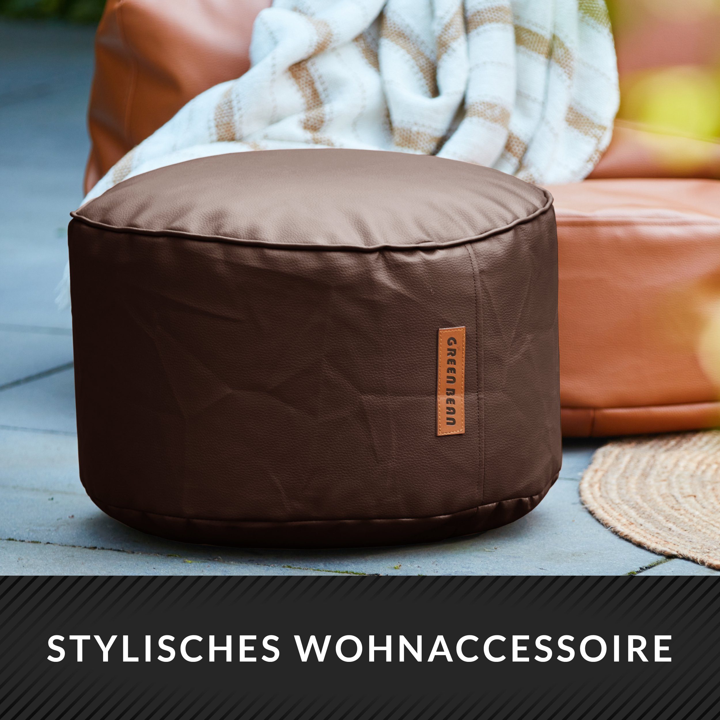 Green Bean Sitzsack XXL inklusive Kissen aus Couch mit), 180x140cm Pouf Riesensitzsack Outdoor, Perlen - Lounge ca. abwaschbarer Dunkelbraun (Indoor Bezug, Kunstleder Stay EPS Füllung als Set &