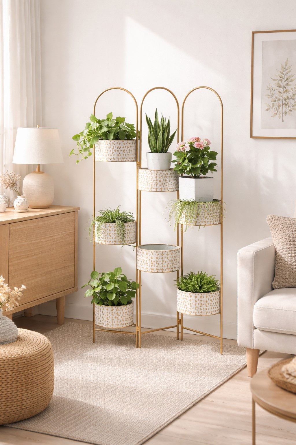 moebel-direkt-online Paravent Blumenständer 110cm, individuell stellbar, mit 6 Blumenhalterung