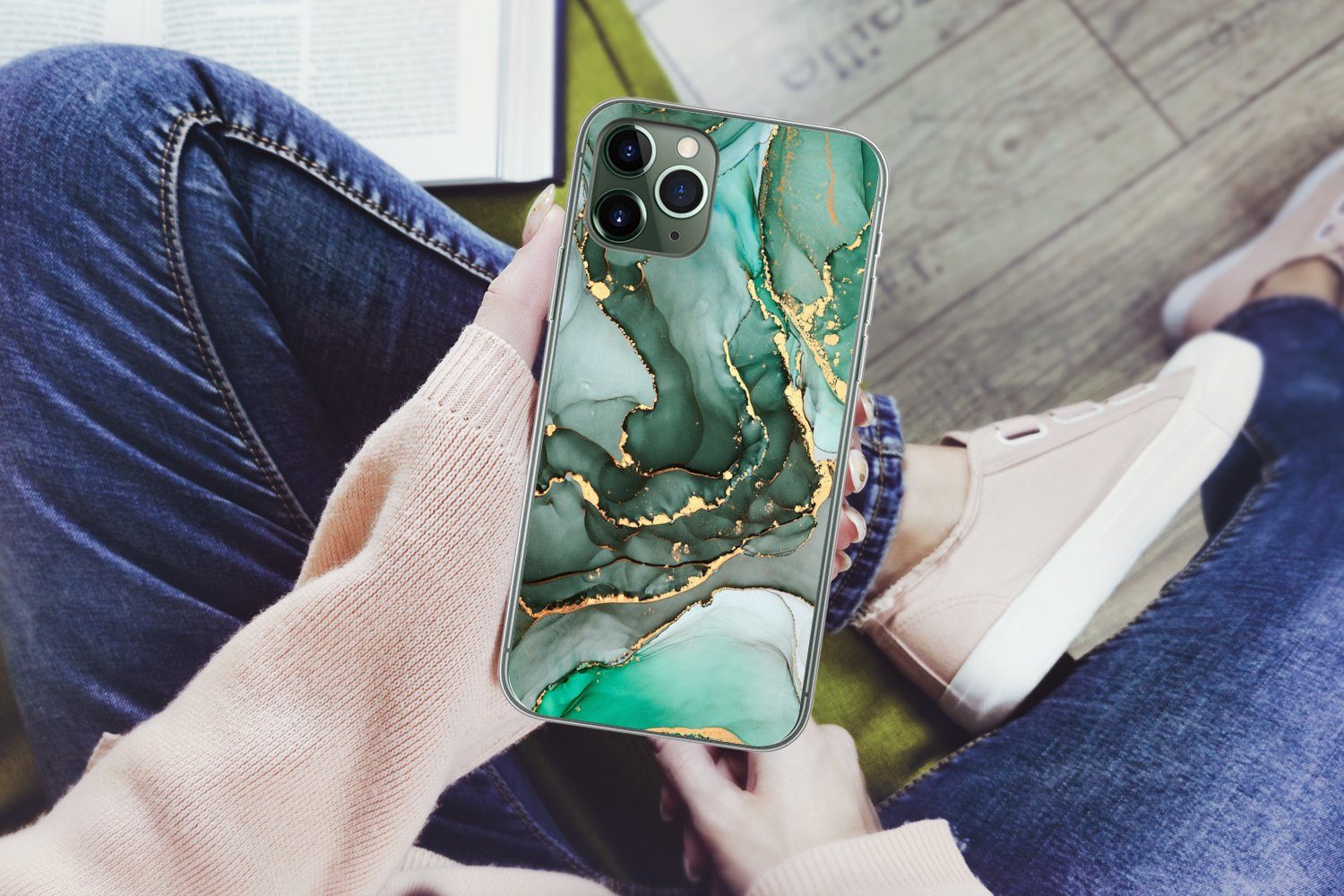 MuchoWow Handyhülle für Apple iPhone 11 Pro Max Gold - Marmor - Grün - Luxus - Marmoroptik, Smartphone-Bumper, Print, Handy Schutzhülle Dünn