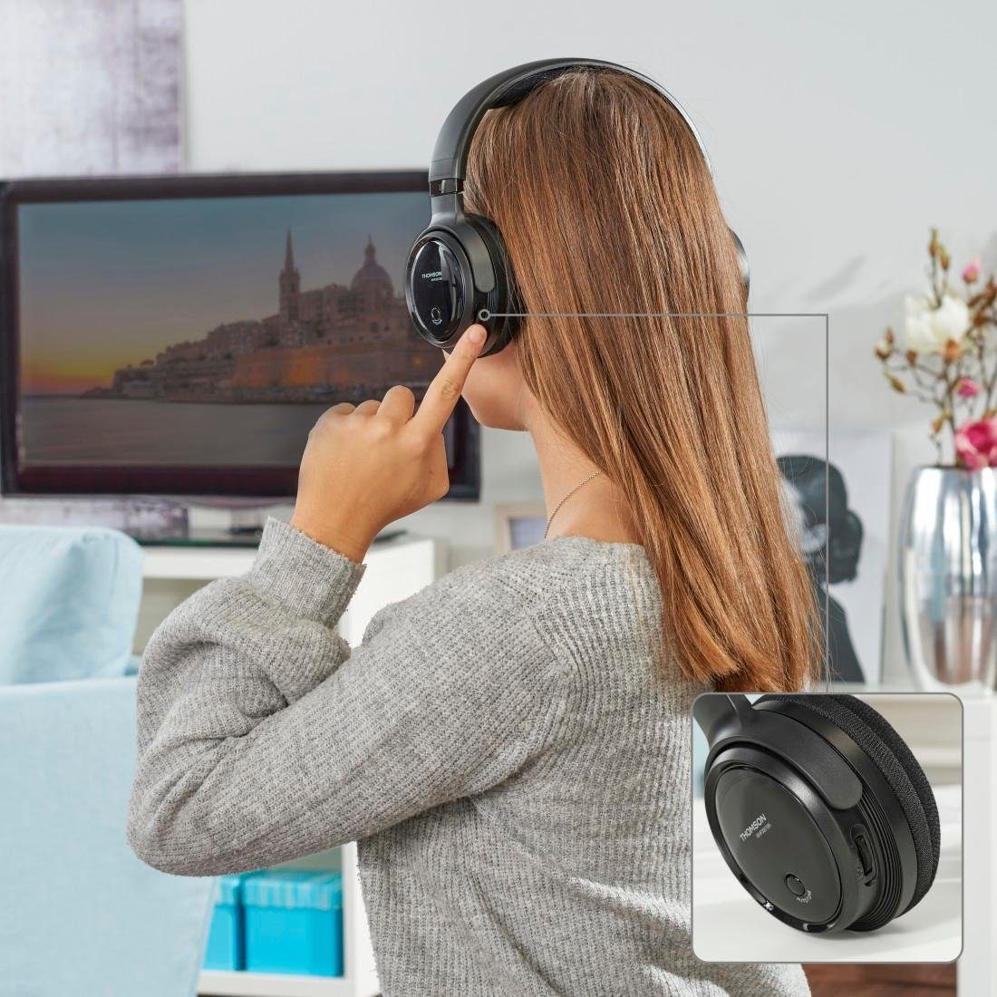 Thomson Kabelloser Funkkopfhörer mit Ladestation Hi-Fi-Anlage Over Reichweite) Ear Kopfhörer, oder Lautstärkeregelung, Funk-Kopfhörer große für PC TV, (Leichter