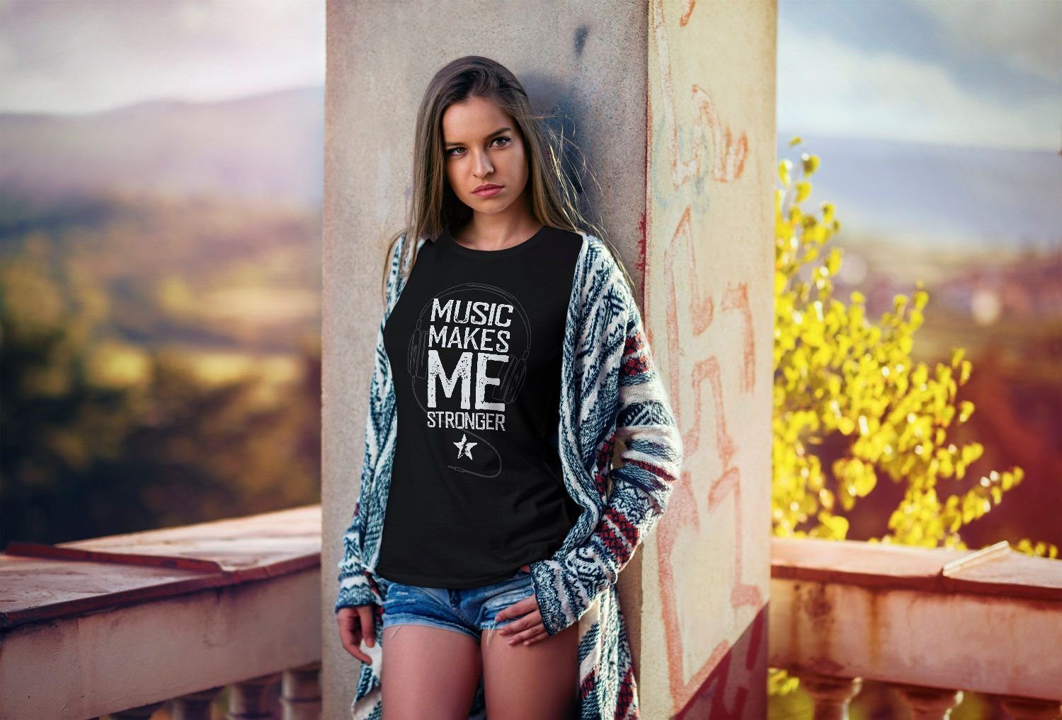 Neverless Print-Shirt Music Damen Spruch Slim Statement T-Shirt Neverless® makes Stronger mit me Fit Print