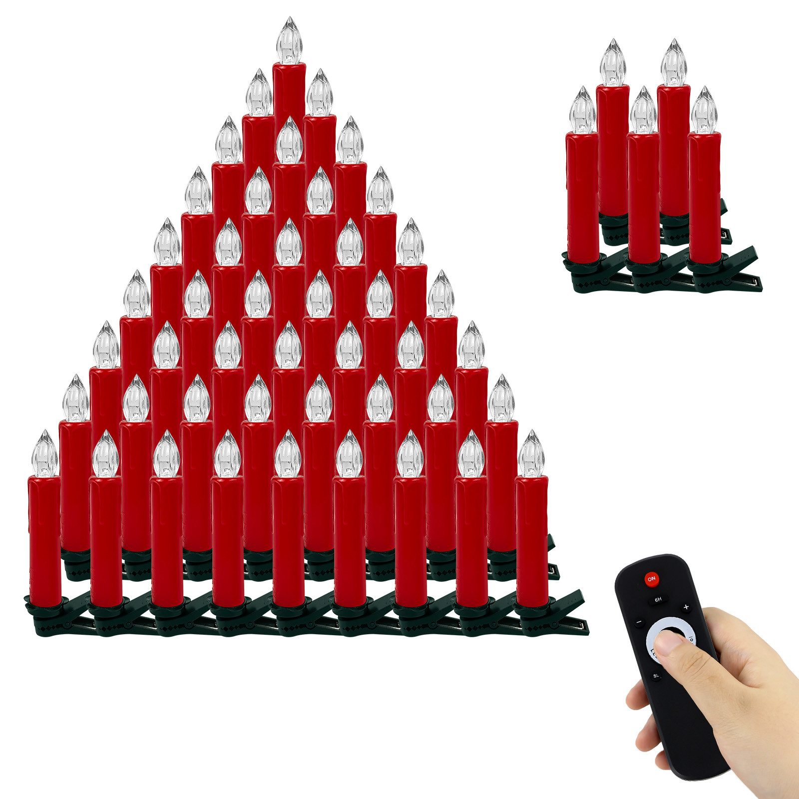 Gotoll LED-Christbaumkerzen CH040_RE 20/30/40er Rot WeinachtsbaumKerzen kabellose, weihnachtskerzen led mit 6/18 stunden timer und Fernbedienung