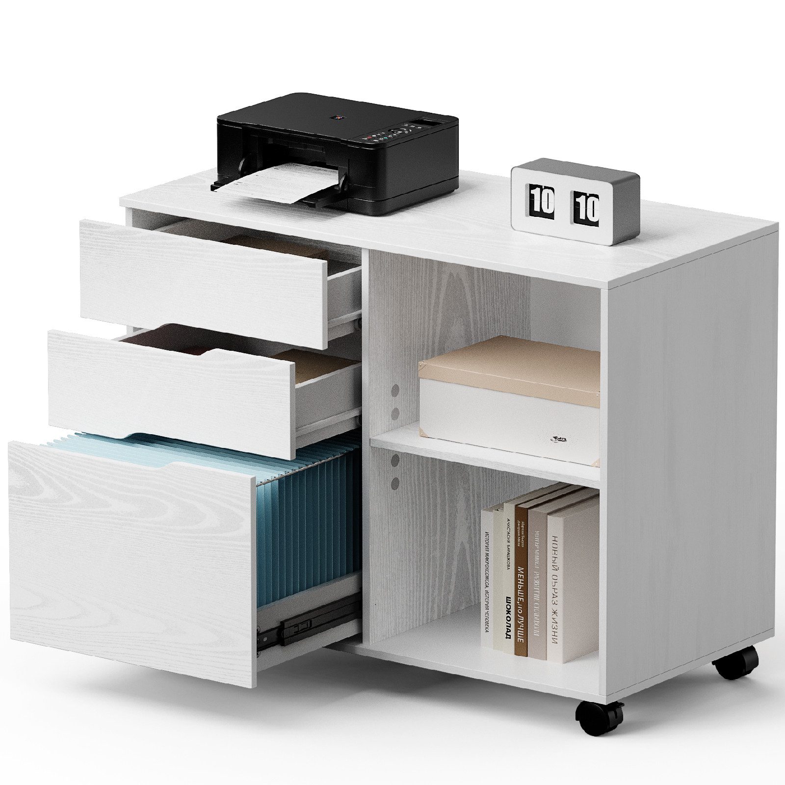 SURFOU Rollcontainer Schreibtisch Büromöbel Druckerschrank Büro Schrank, Schreibtisch Schrank auf Rollen Rollschrank Kommode mit Rollen