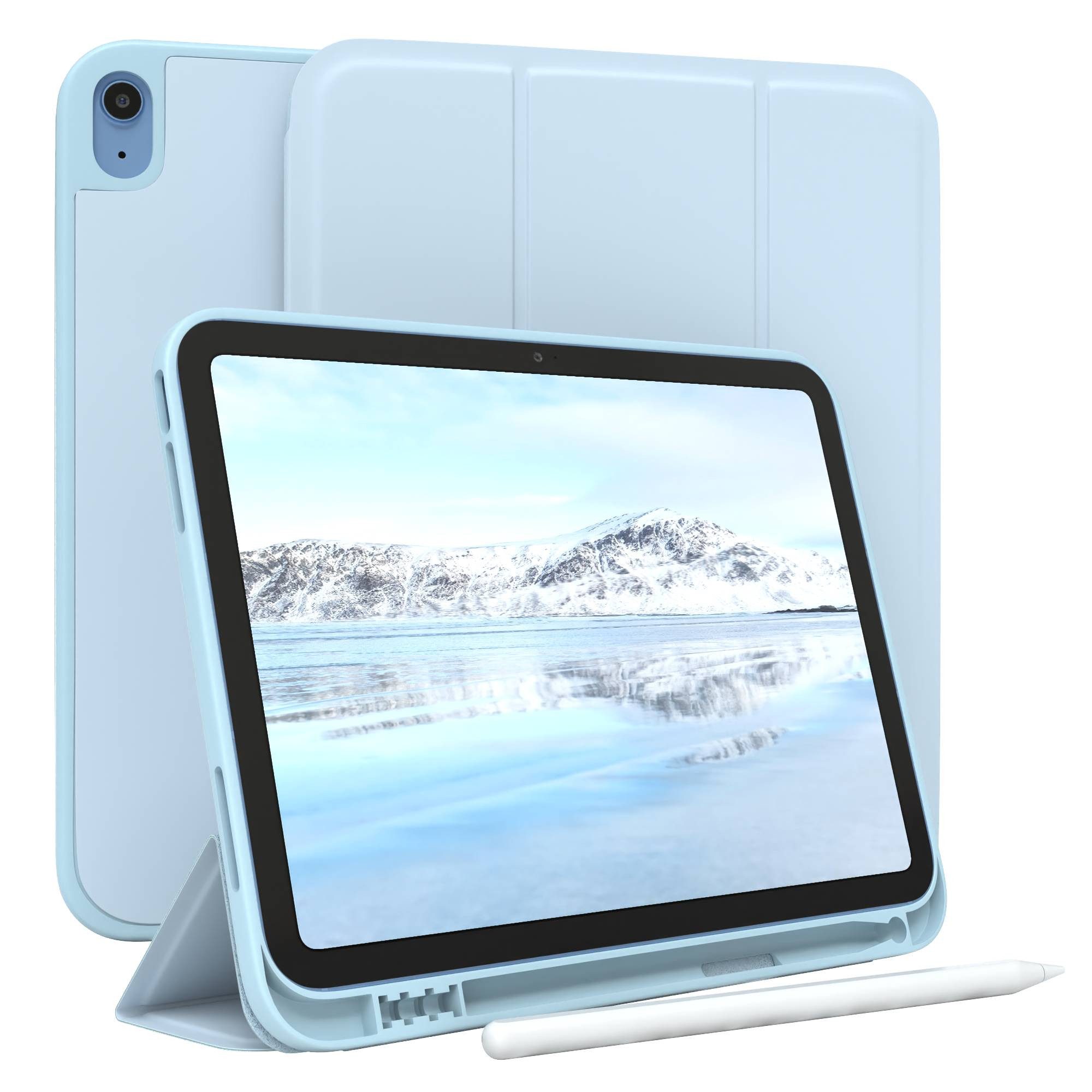 EAZY CASE Tablet-Hülle Penholder Smartcase für Apple iPad 10. Gen. (2022) 10,9 Zoll, Touchpen Stifthalterung Klappcase Anti-Kratz Tablet Tasche Hellblau