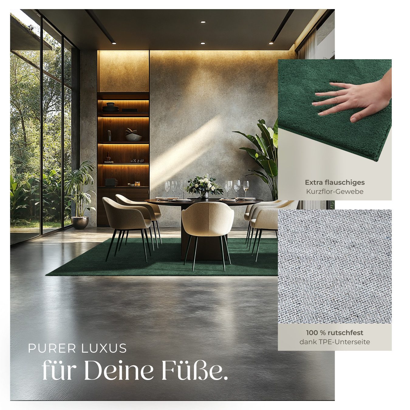 tectake Teppich Kurzflorteppich mit flauschiger Oberfläche, allergikerfreundlich, Rechteck, Höhe: 1,50 mm, strapazierfähig, pflegeleicht, waschbar, rutschfeste Unterseite