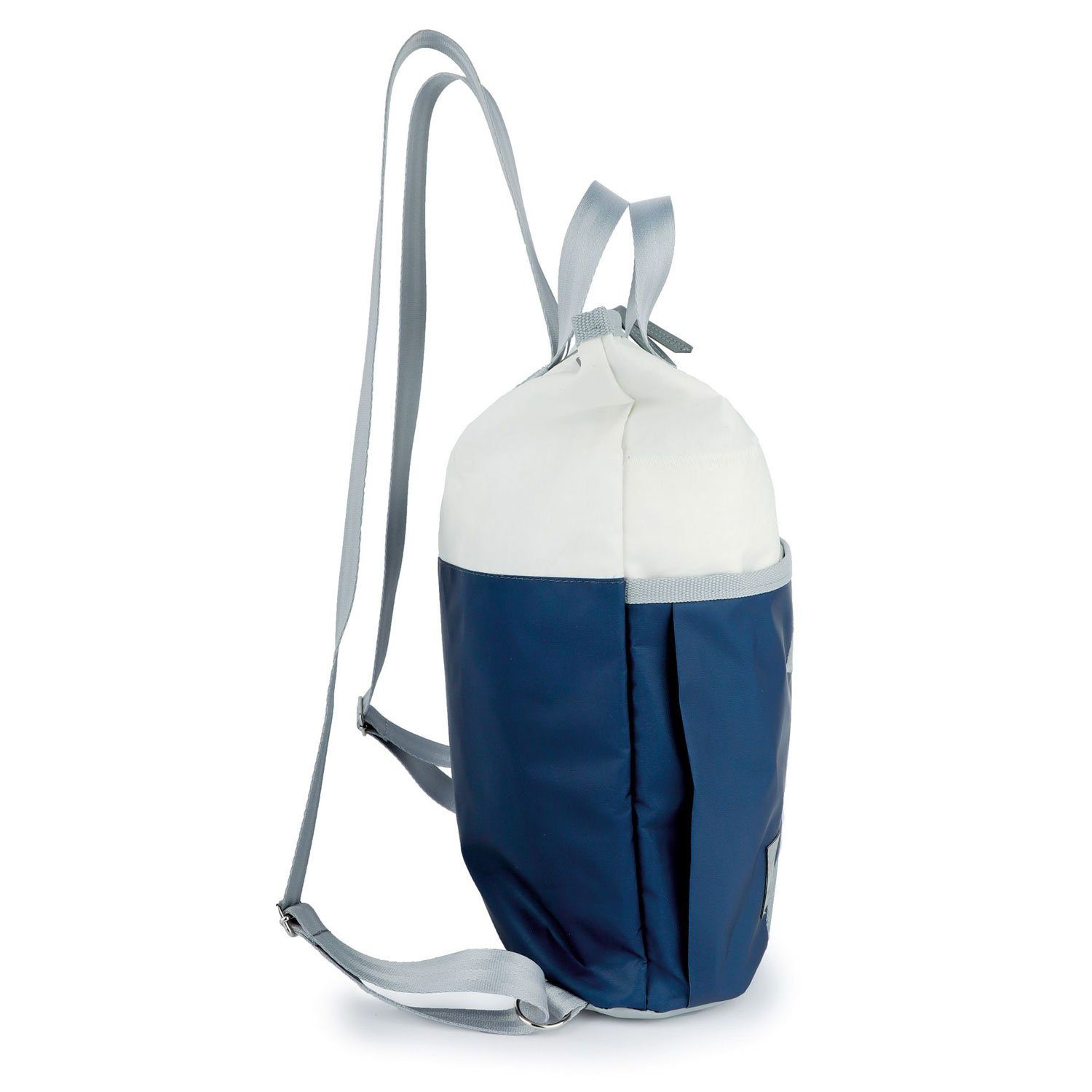 Segeltuch Mini Zahl Weiß/Blau 360Grad Zahl Ketsch grauer Rucksack Freizeittasche mit weiß-blau, grau