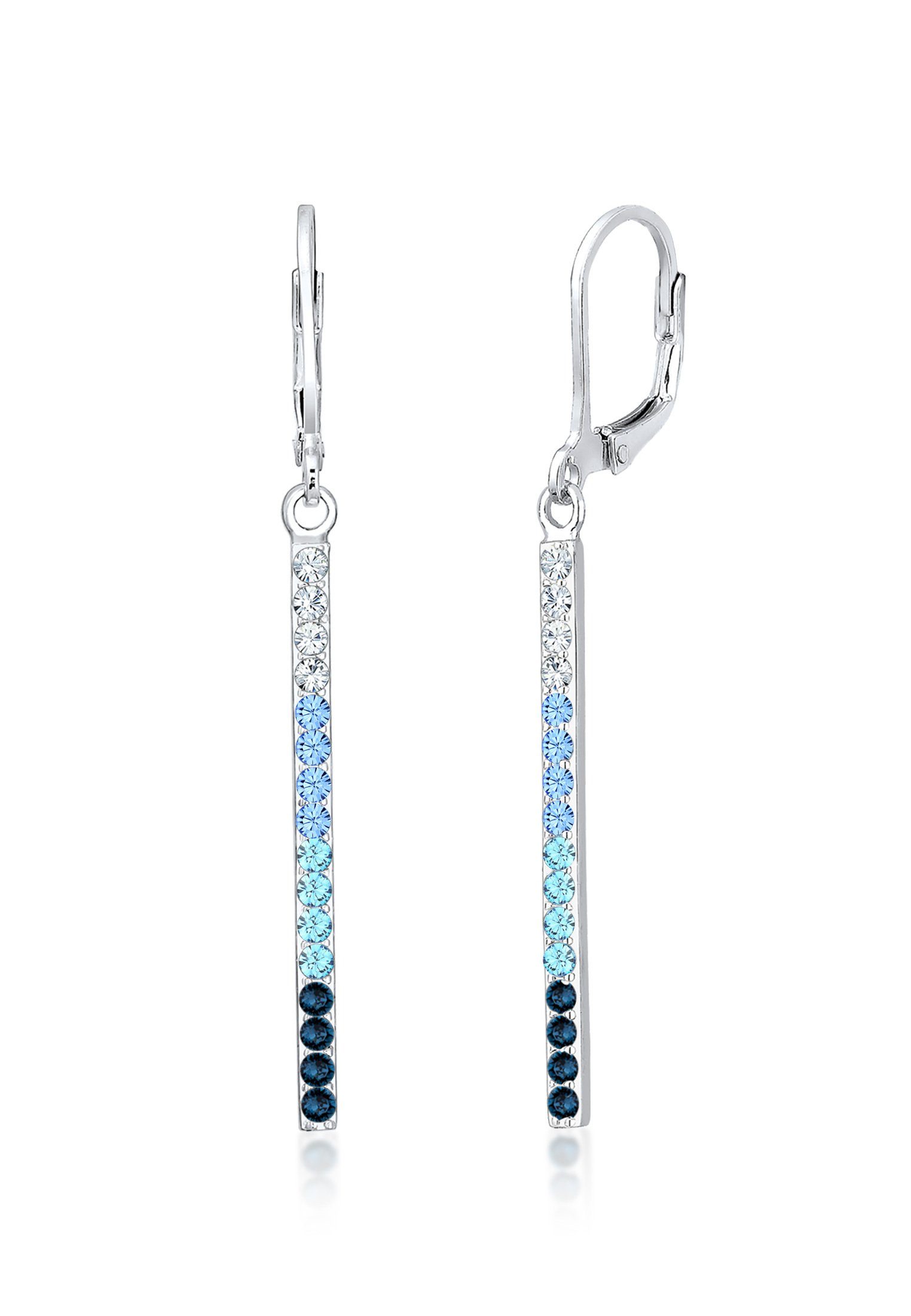 Ohrhänger Paar Silber Stab Kristalle mit Elli Blau 925 lang