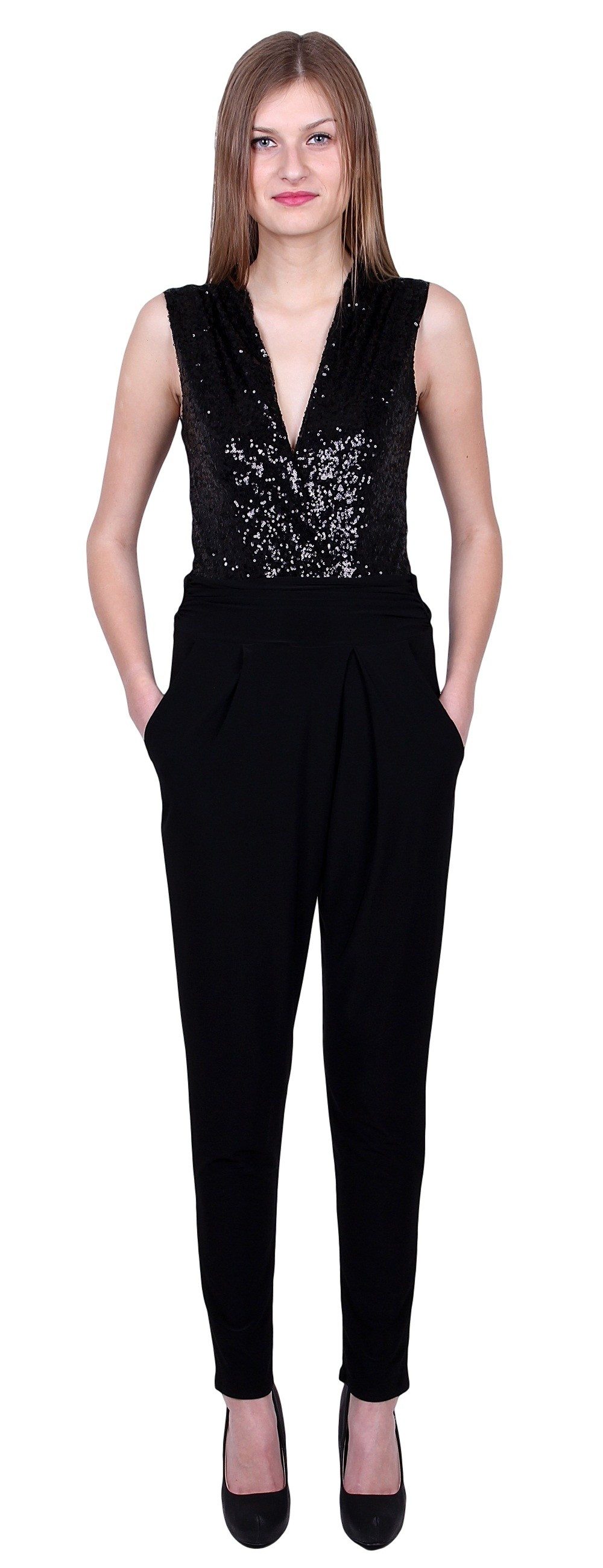 Culotte-Overall John Zack Schwarzer Overall schwarze Pailletten Frauenkostüm S
