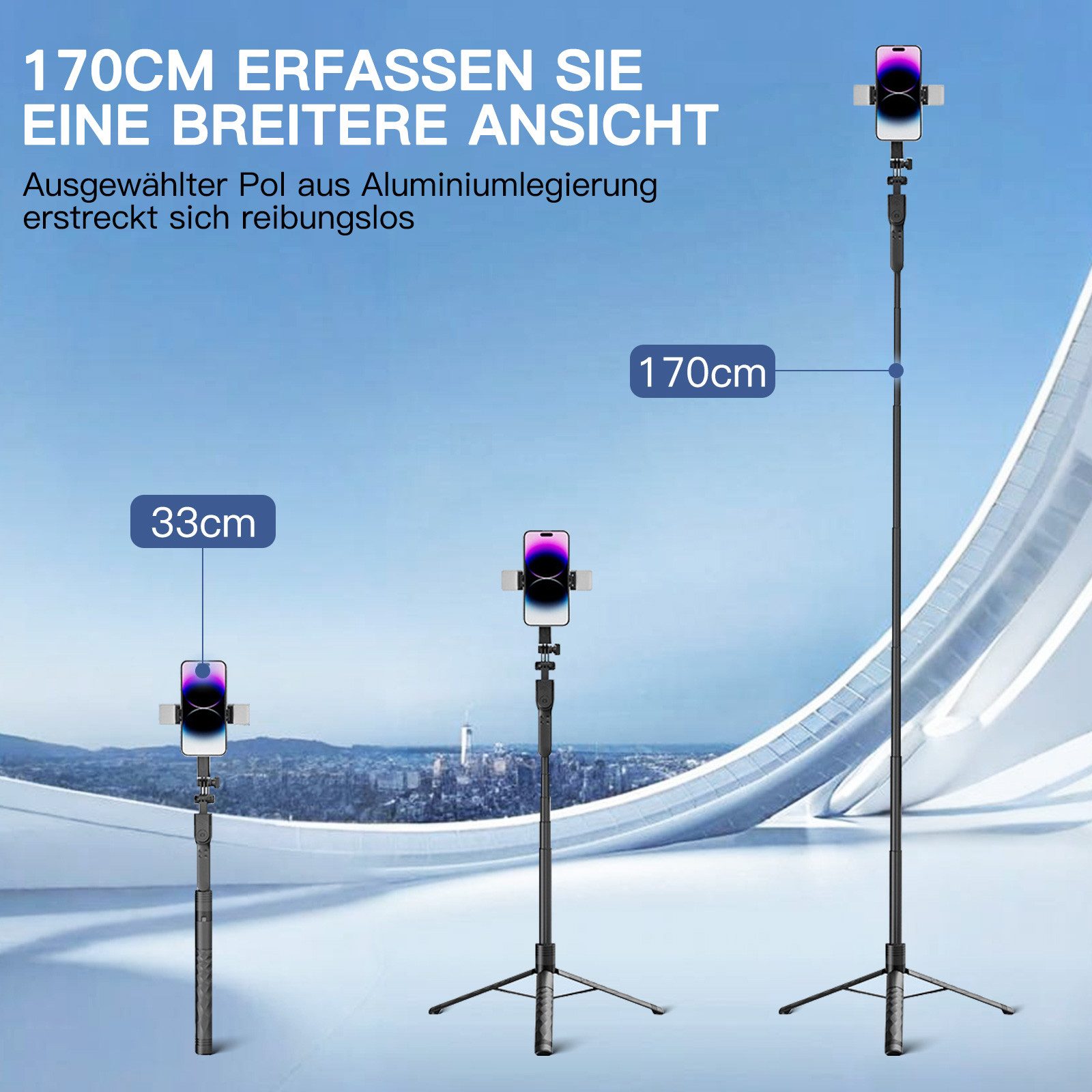 DESUO Selfie-Stick 170CM Bluetooth Selfie Stick Handy Stativ mit 2 Fülllicht für iPhone – Bild 5 von 5