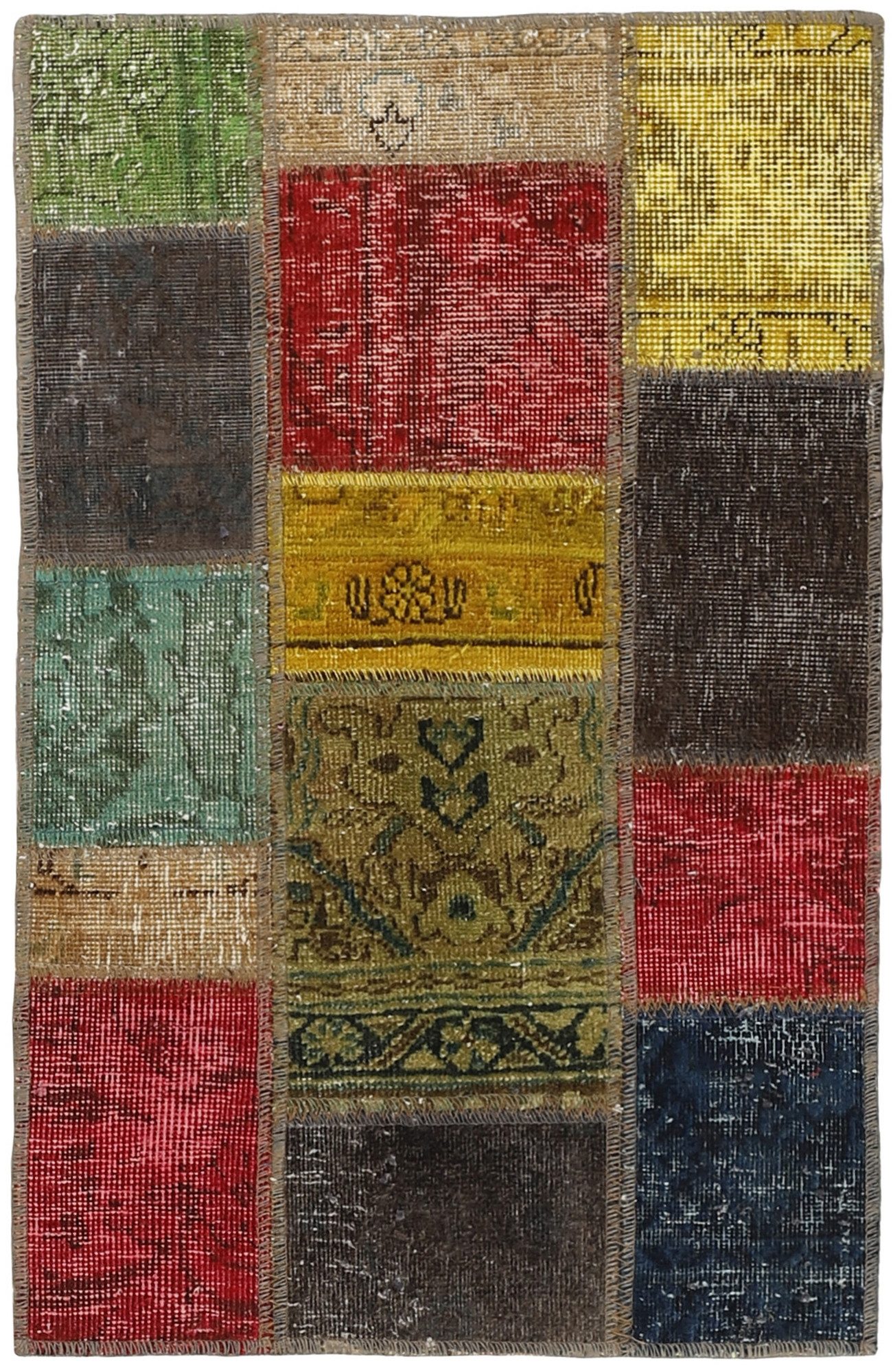 Wohnando Teppich MY-RUG Vintage Patch Work Floral & Ornamentiert 90x60cm, Rechteckig, Höhe: 10 mm, Handgeknüpfter Teppich,Handgesponnene Wolle, mit Naturfarben gegärbt