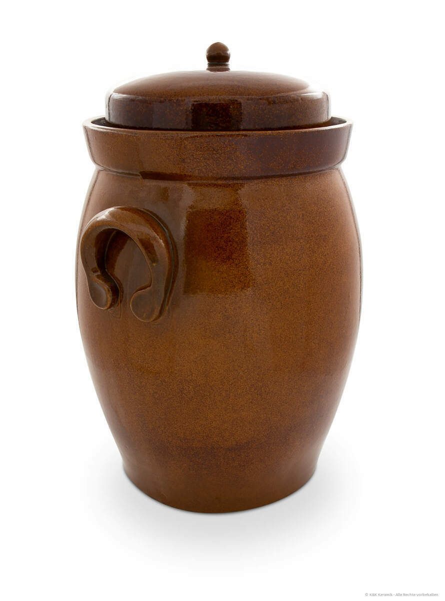 KERAZO Fermentationsglas KERAZO 26L Gärtopf Sauerkrauttopf Gurkentopf Rumtopf inkl Deckel+Stein, Keramik, Mit Wasserrinne, robuste Keramik, lebensmittelecht, für Sauerkraut