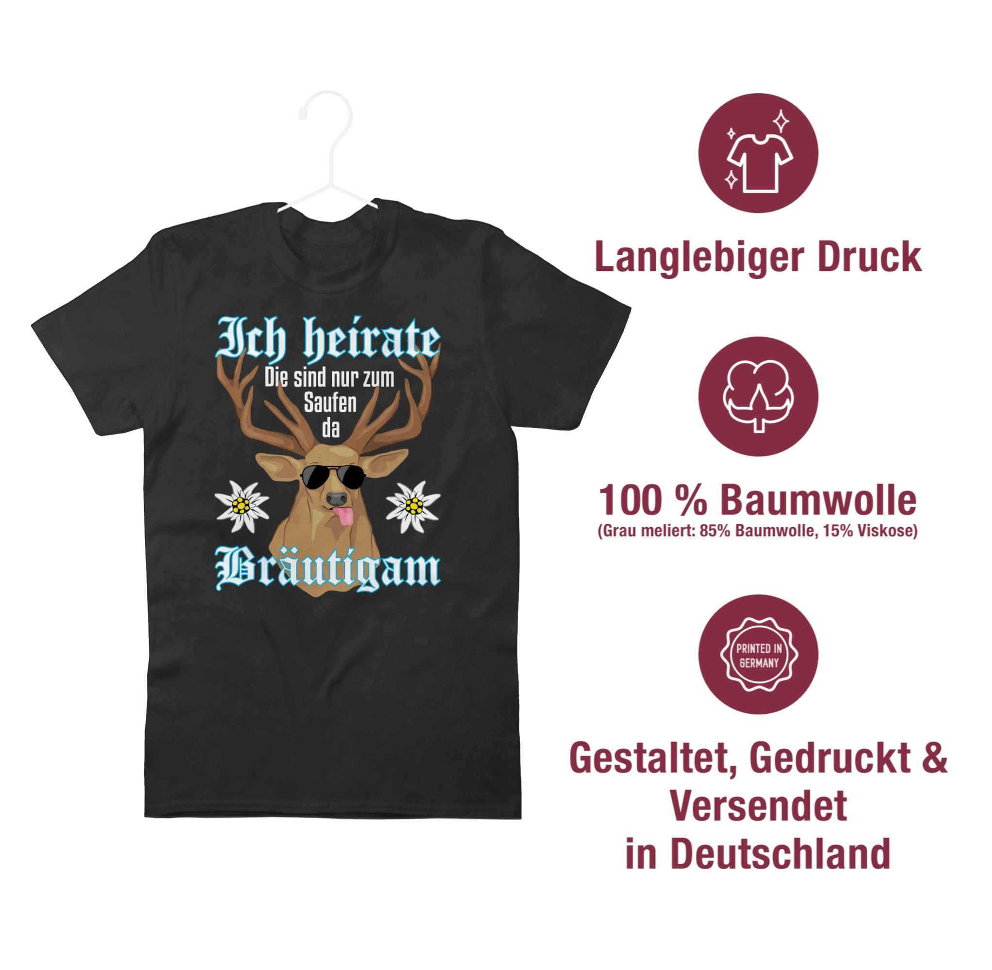 - 01 Bräutigam weiß JGA Shirtracer Schwarz Männer T-Shirt Hirsch