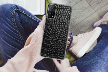 MuchoWow Handyhülle Leder - Strukturiert - Schwarz - Grau, Phone Case, Handyhülle Xiaomi Mi 10T, Silikon, Schutzhülle