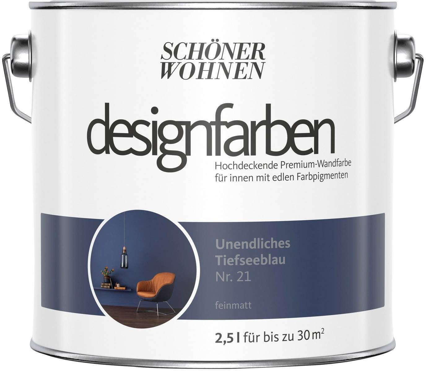 SCHÖNER WOHNEN FARBE Wand- und Deckenfarbe Unendliches Tiefseeblau Nr. 21, Tropf- und spritzgehemmt, Konservierungsmittelfrei