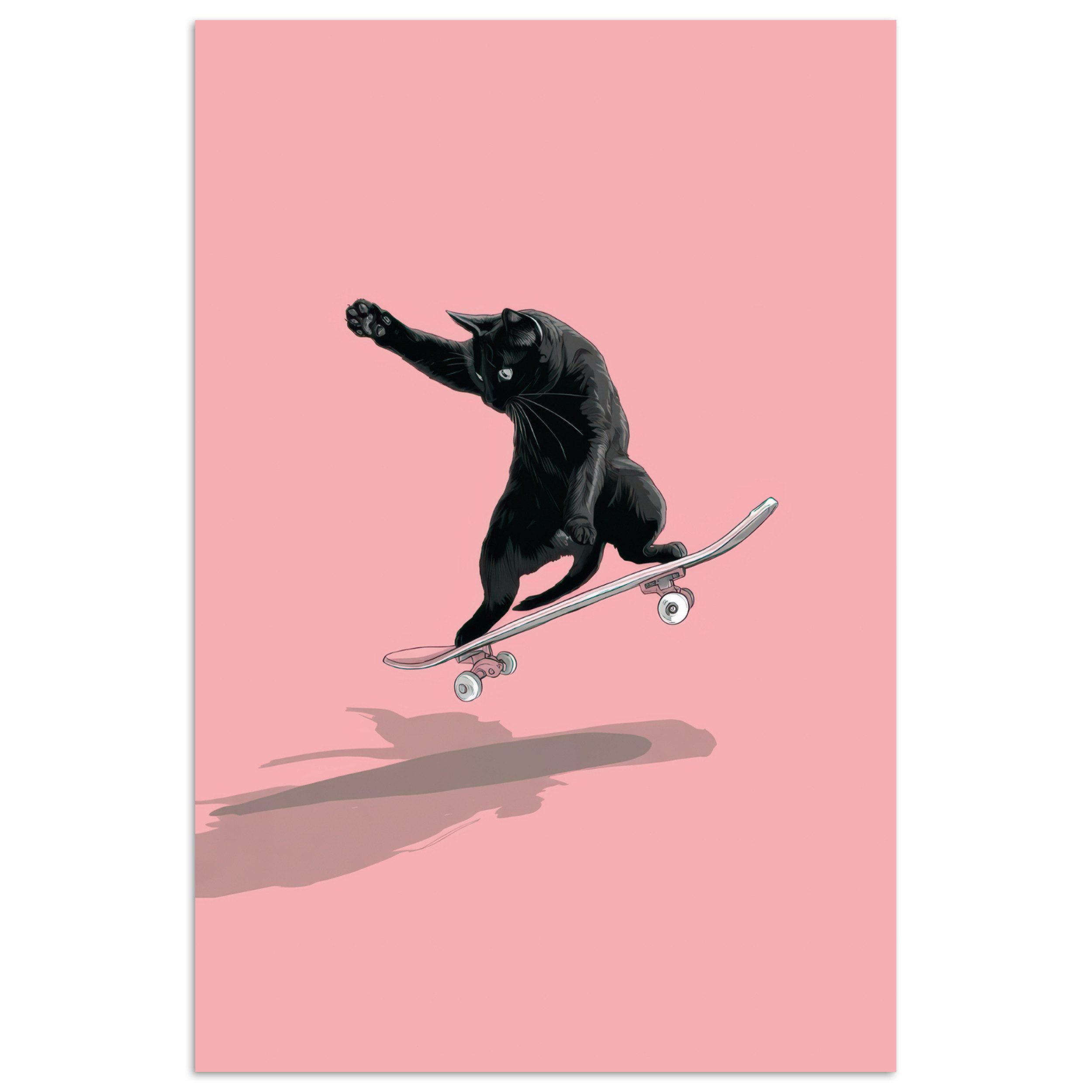 MuchoWow Poster Katze - Skateboard - Rosa, (1 St), Wandbild, Wohnzimmer Deko, Qualitätsdruck Dickes Papier, 80x120 cm