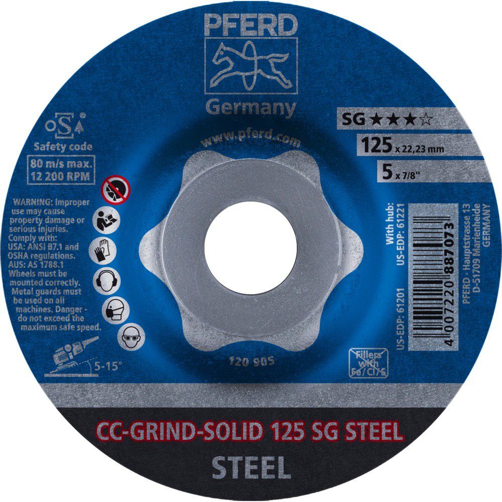 Sg Pferd Ø 125.00 Cc-Grind-Solid Steel 125, mm PFERD Schruppscheibe Schleifscheibe Durchmesser 64185125